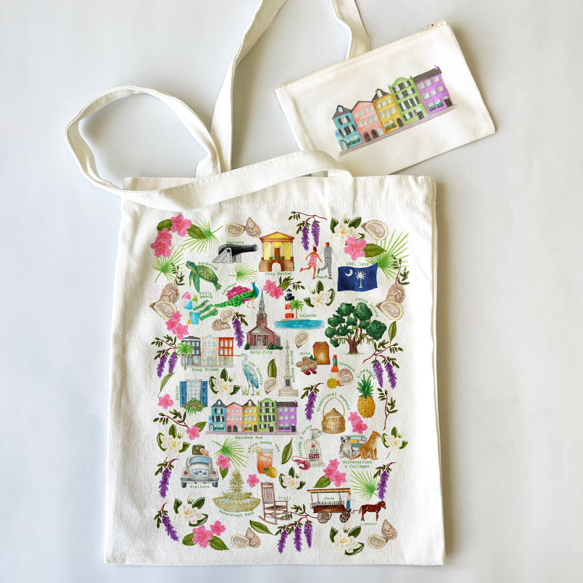 Charleston Themed Tote Bag & Pouch Set