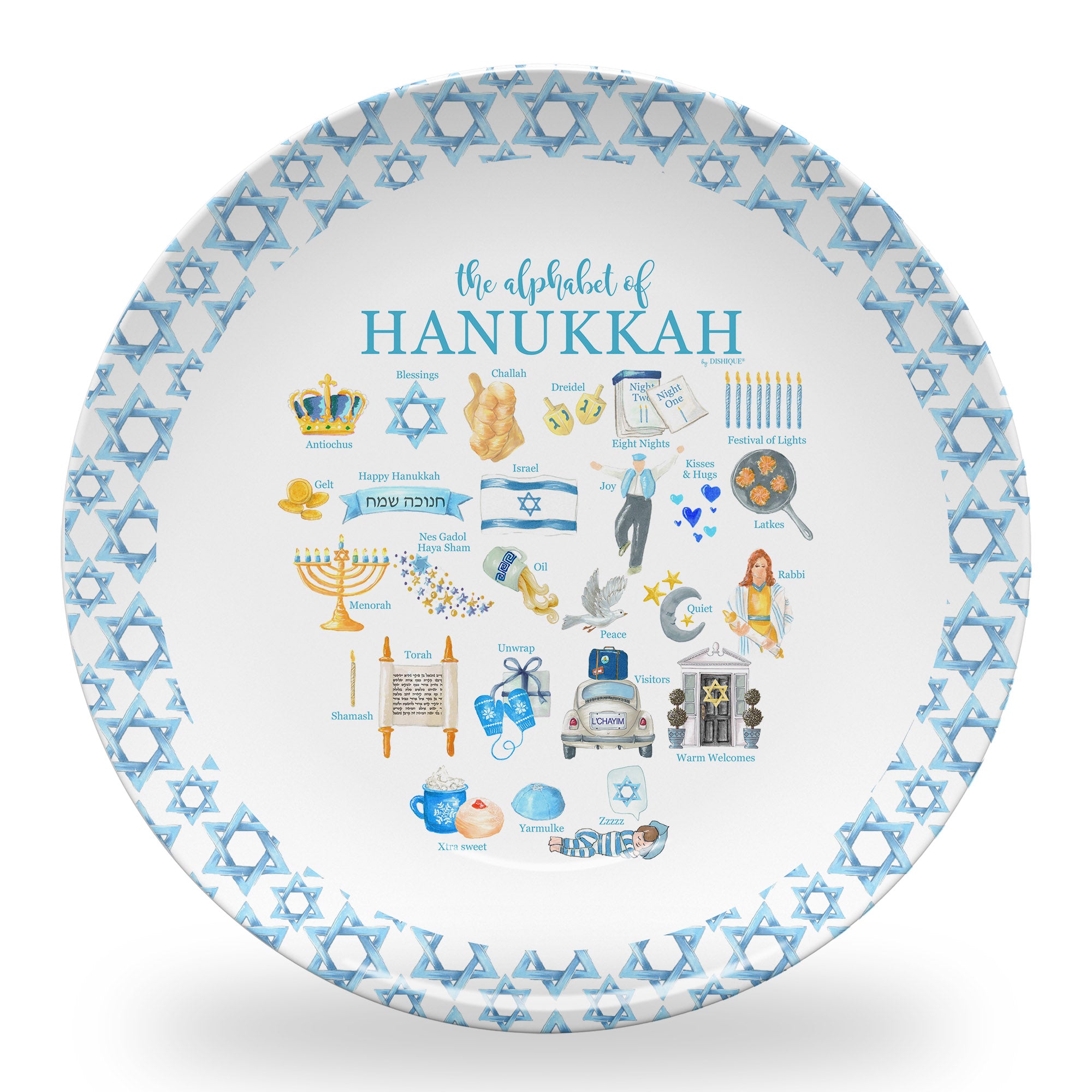 Hanukkah Alphabet 10" DecoWare Plastic Plate