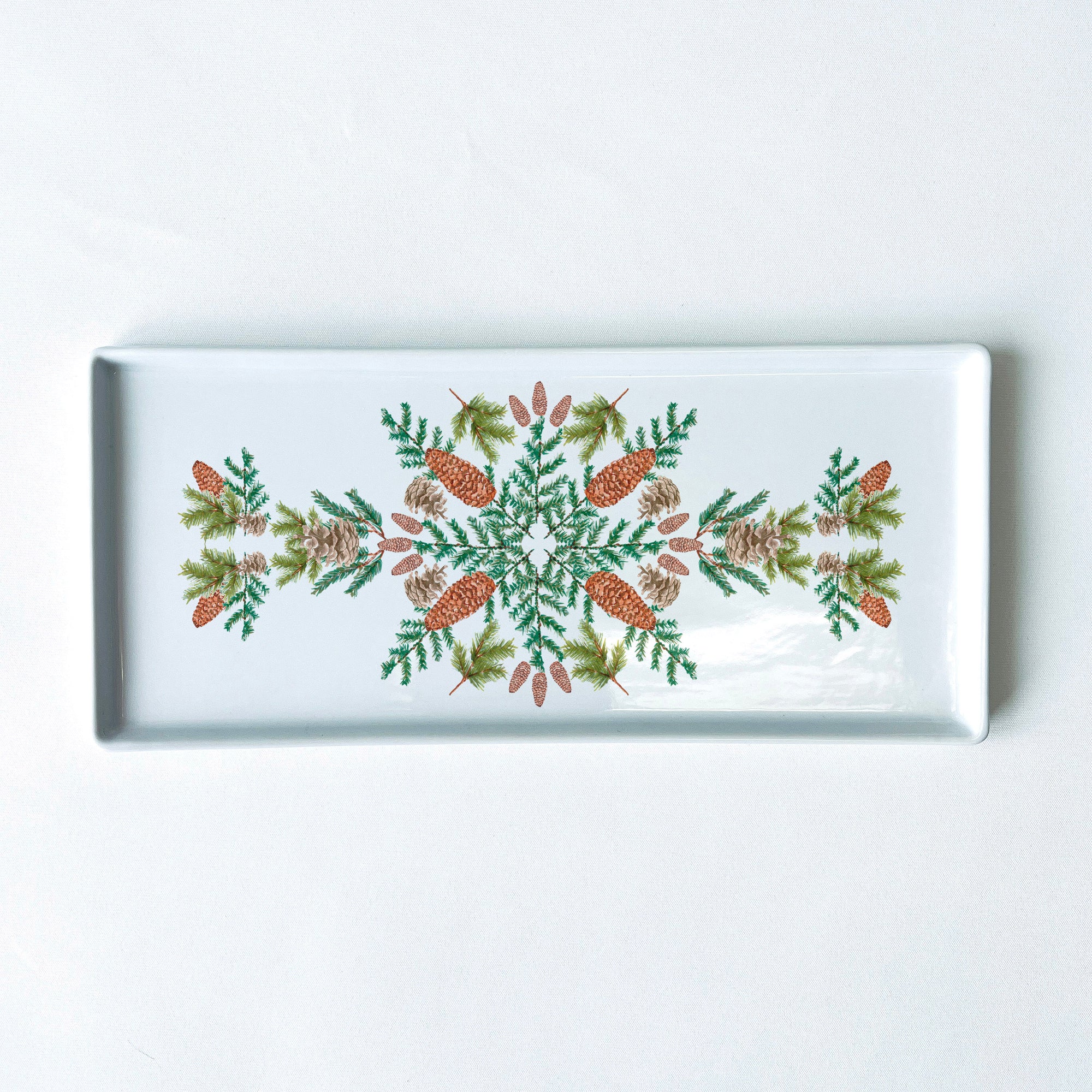 Mountain Pine Mandala Symmetry Tray - 10.5" Porcelain Flat Tray