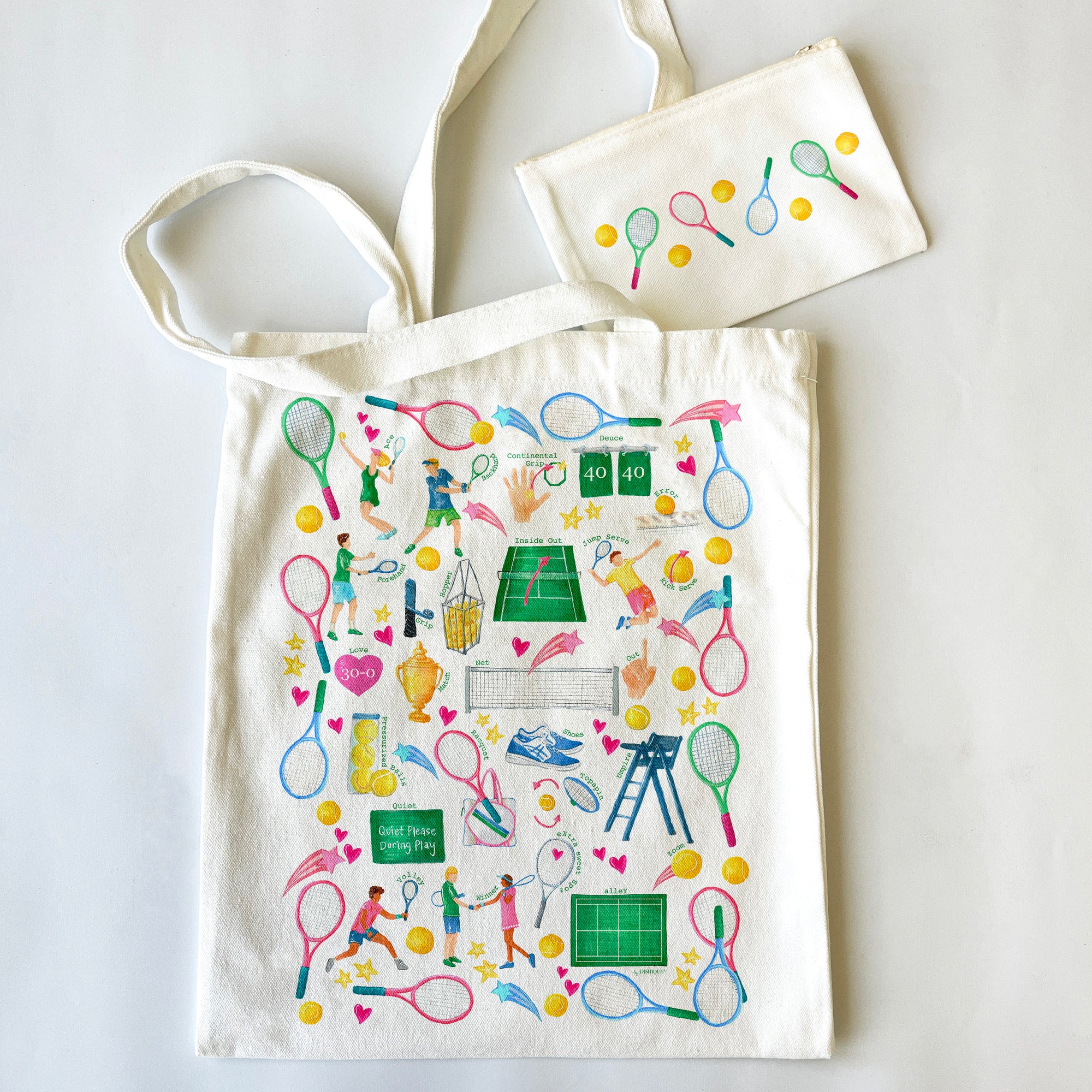 Tennis Themed Tote Bag & Pouch Set