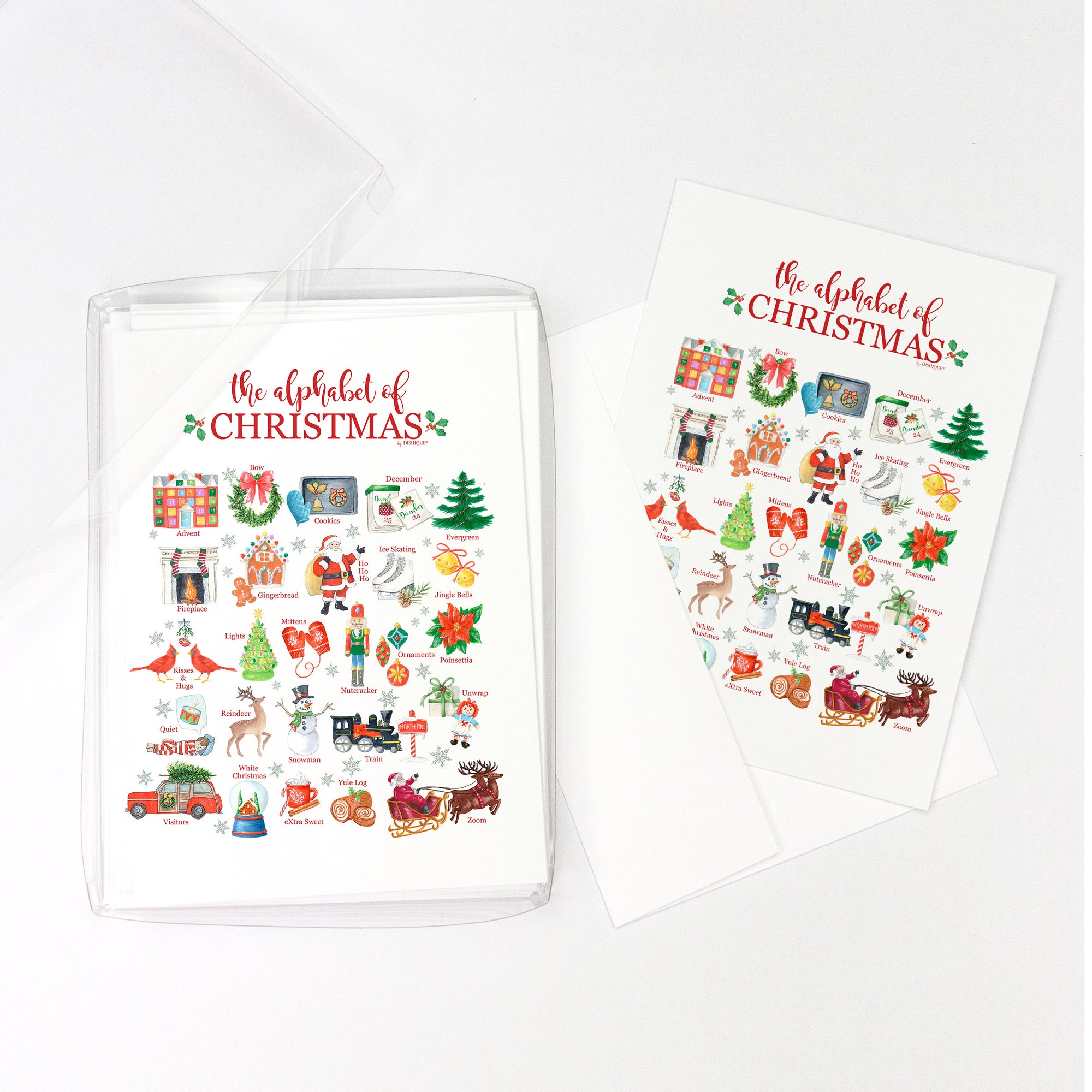 Christmas Alphabet Greeting Cards, Pack of 10 cards (blank inside)