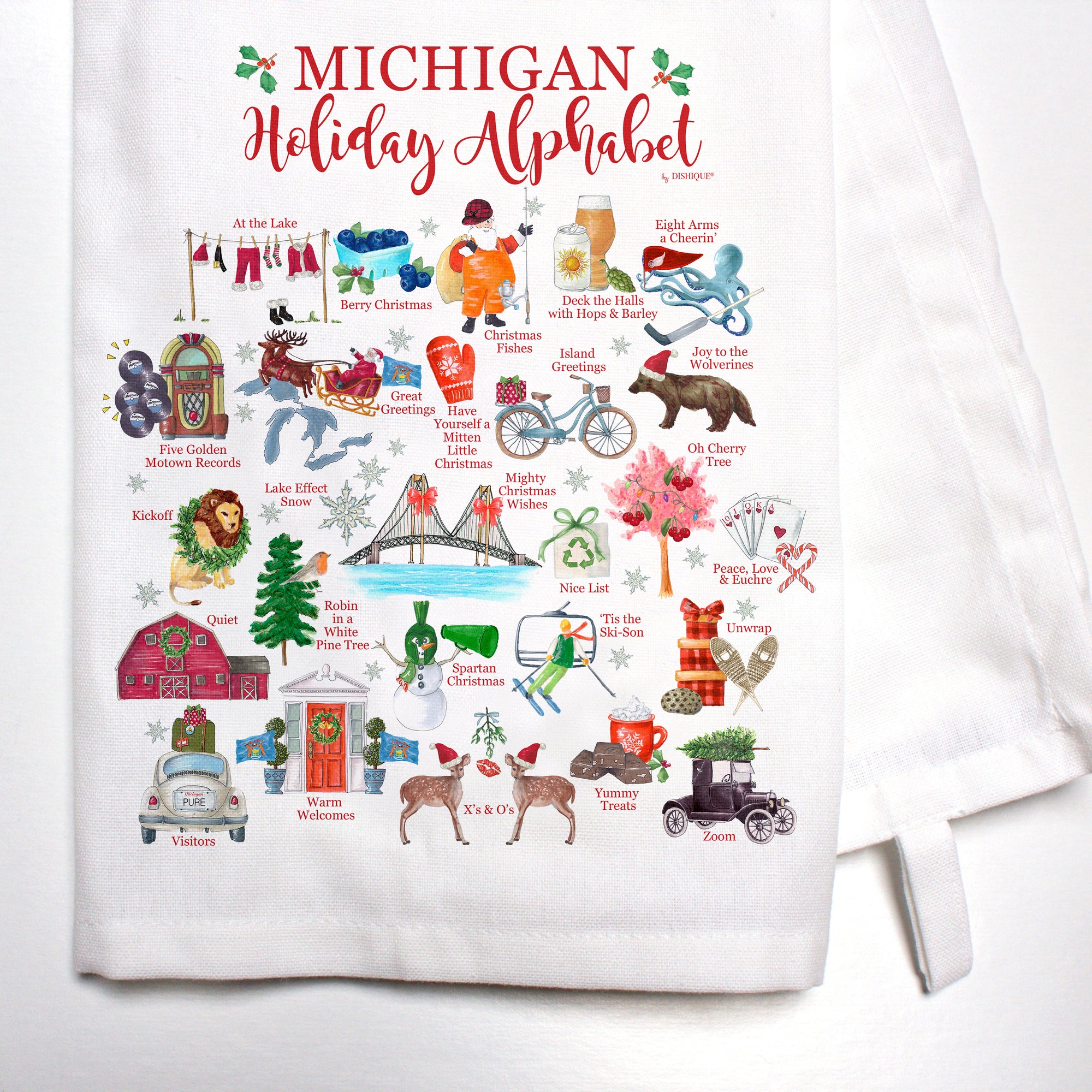 Michigan Holiday Alphabet Bar Towel