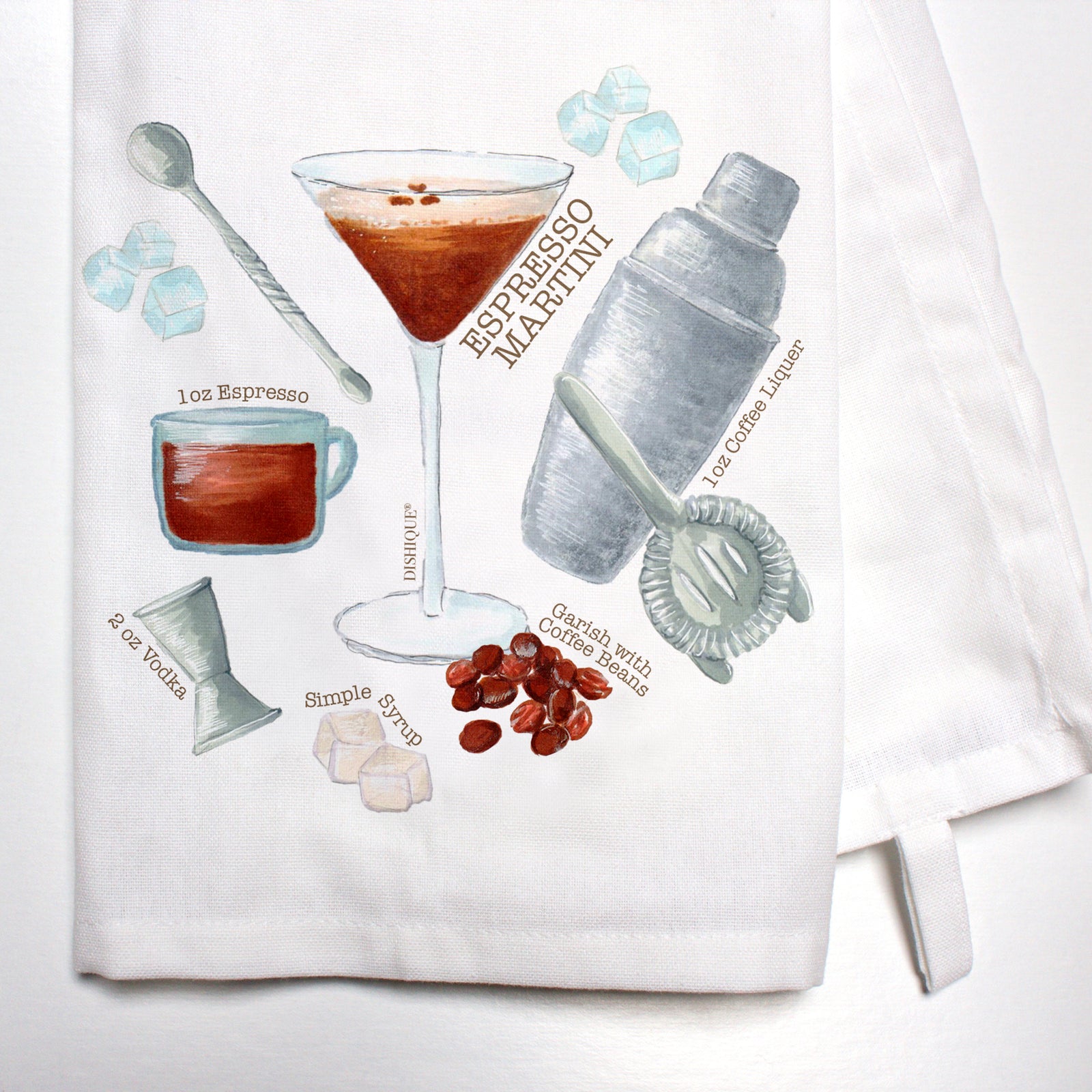 Illustrated Recipe of Espresso Martini Dish Towel
