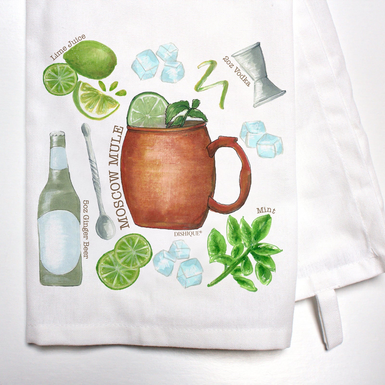 Illustrated Recipe of a Moscow Mule Dish Towel