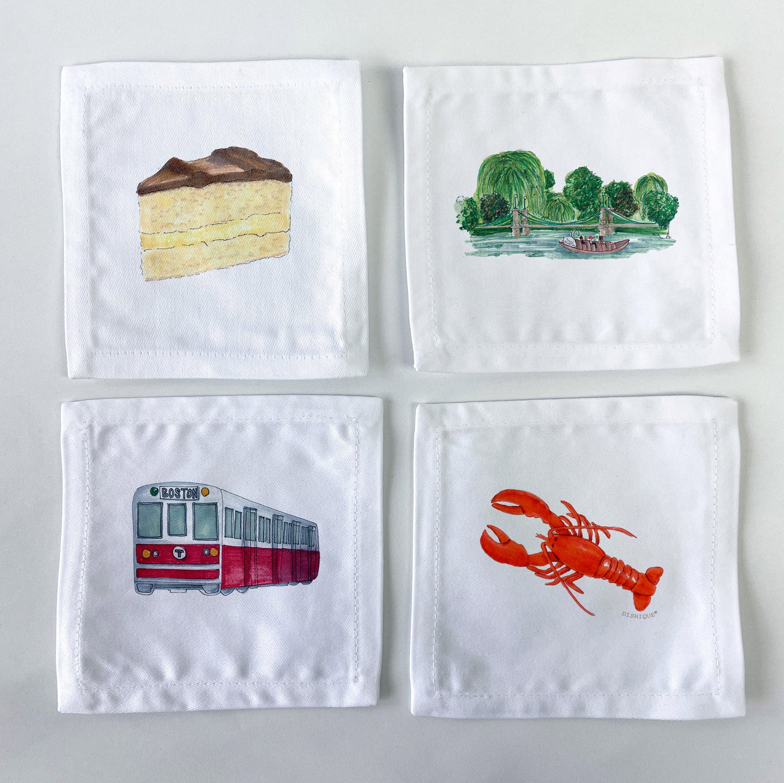 Boston Themed Cocktail Napkins Set of 4