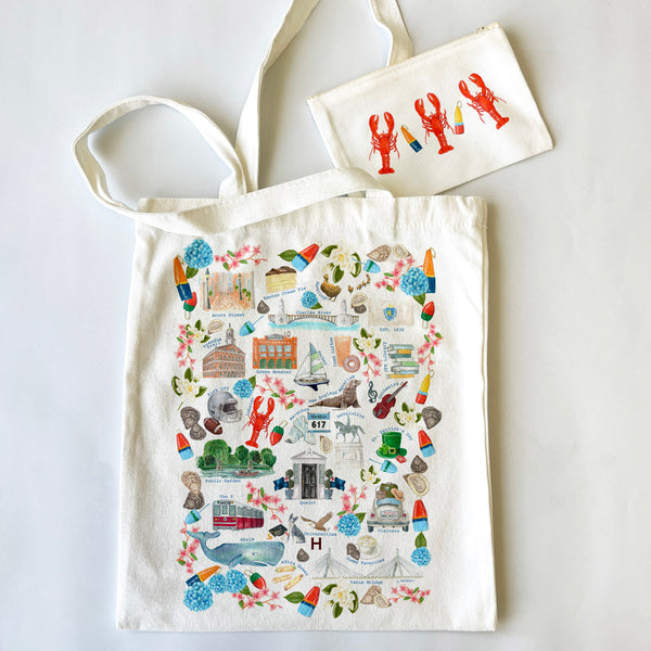 Boston Themed Tote Bag & Pouch Set - Dishique