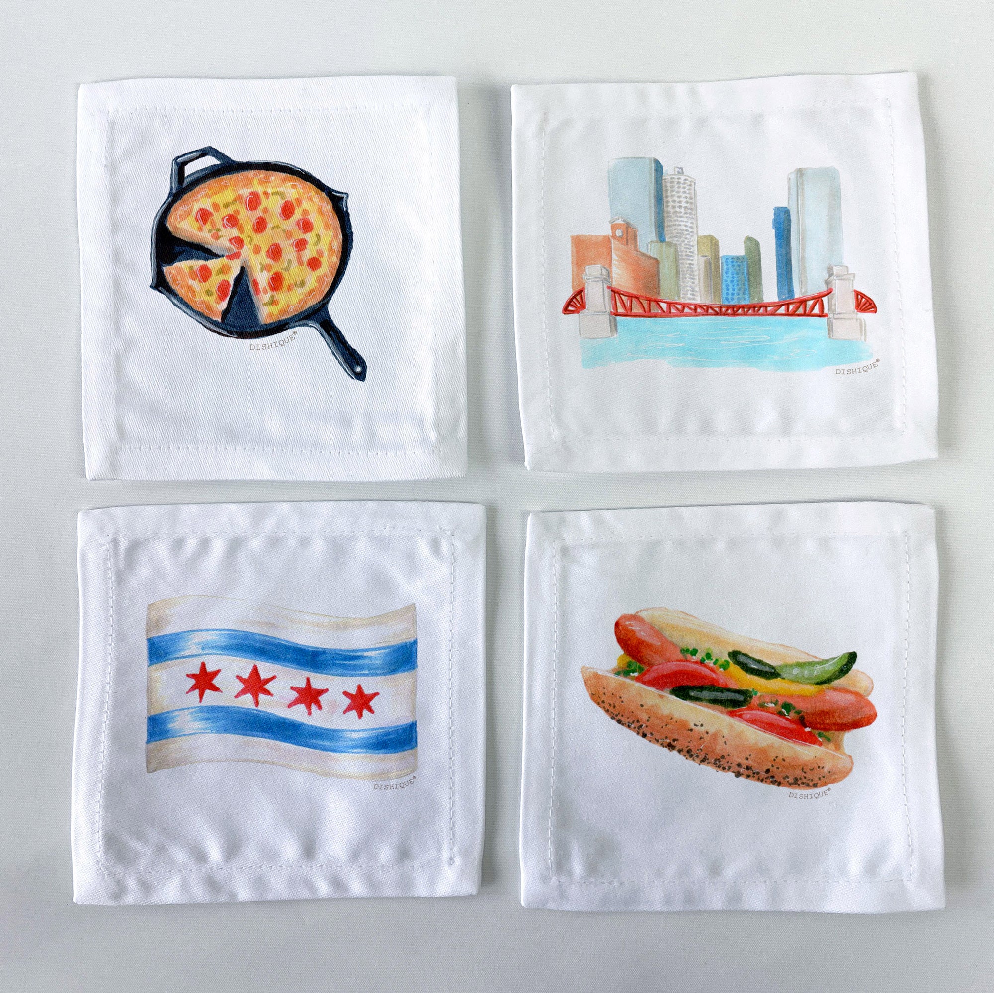 Chicago Themed Cocktail Napkins Set of 4