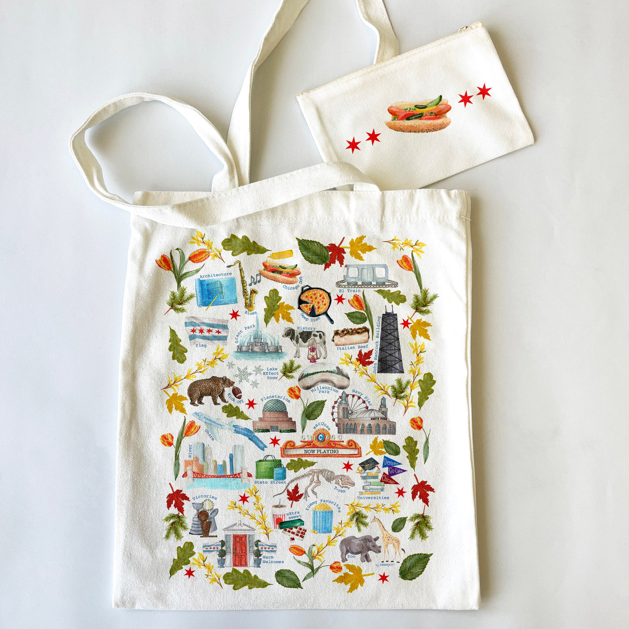 Chicago Themed Tote Bag & Pouch Set