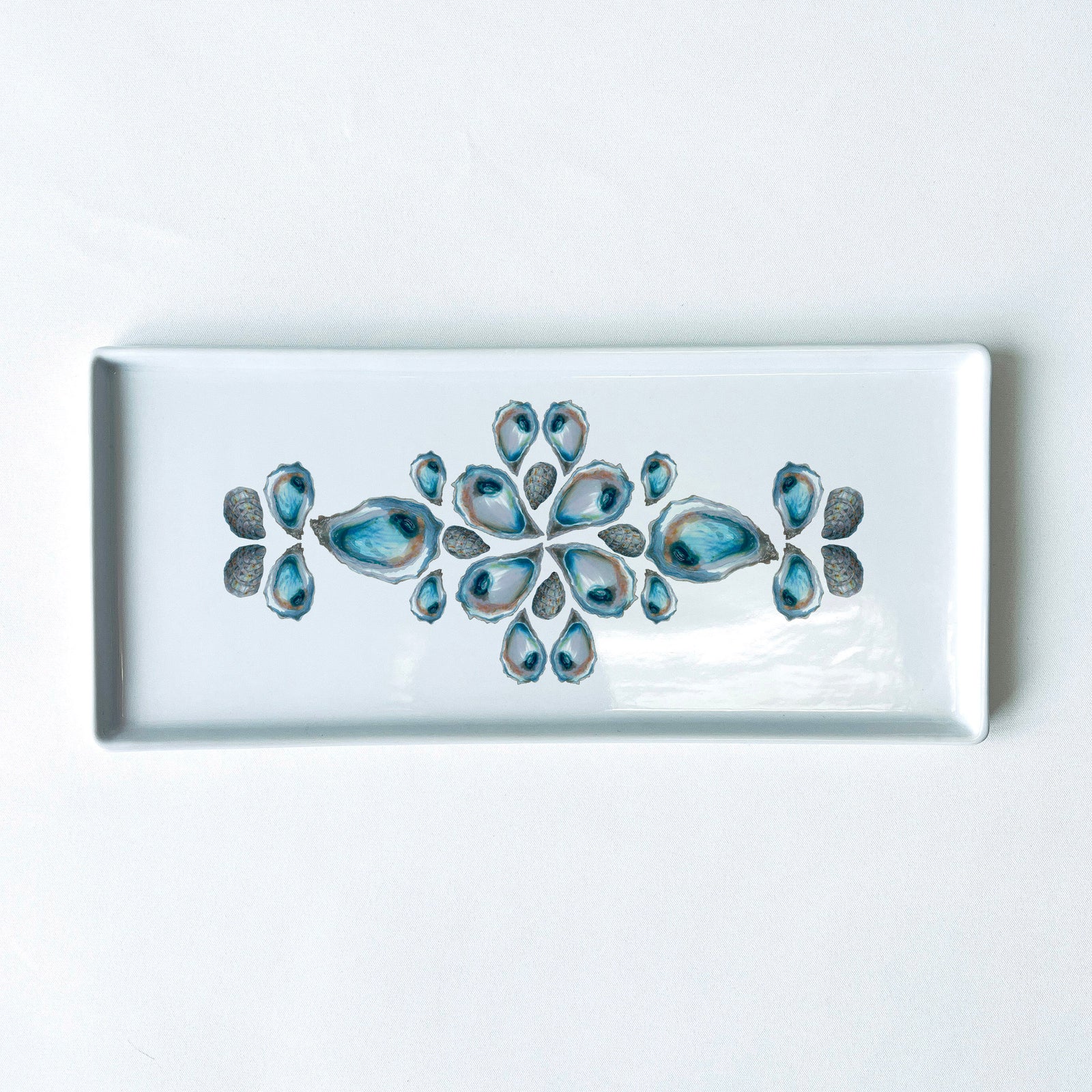 Coastal Oysters Mandala Symmetry Tray - 10.5" Porcelain Flat Tray