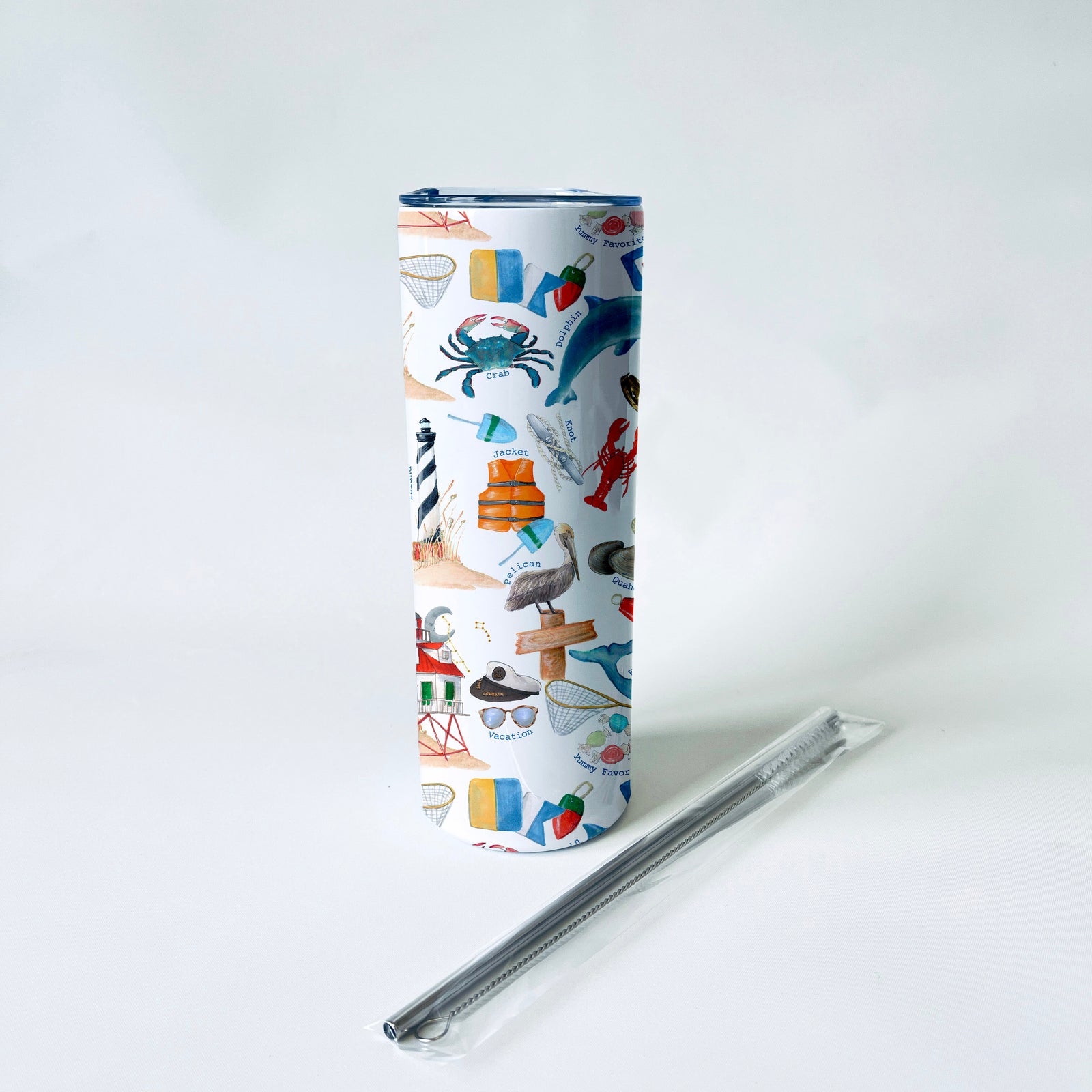 Coastal Life Alphabet Pattern 20 oz. Skinny Tumbler