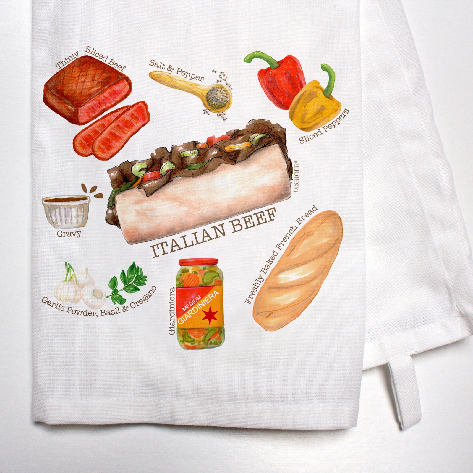Illustrated Recipe of a Italian Beef Dish Towel