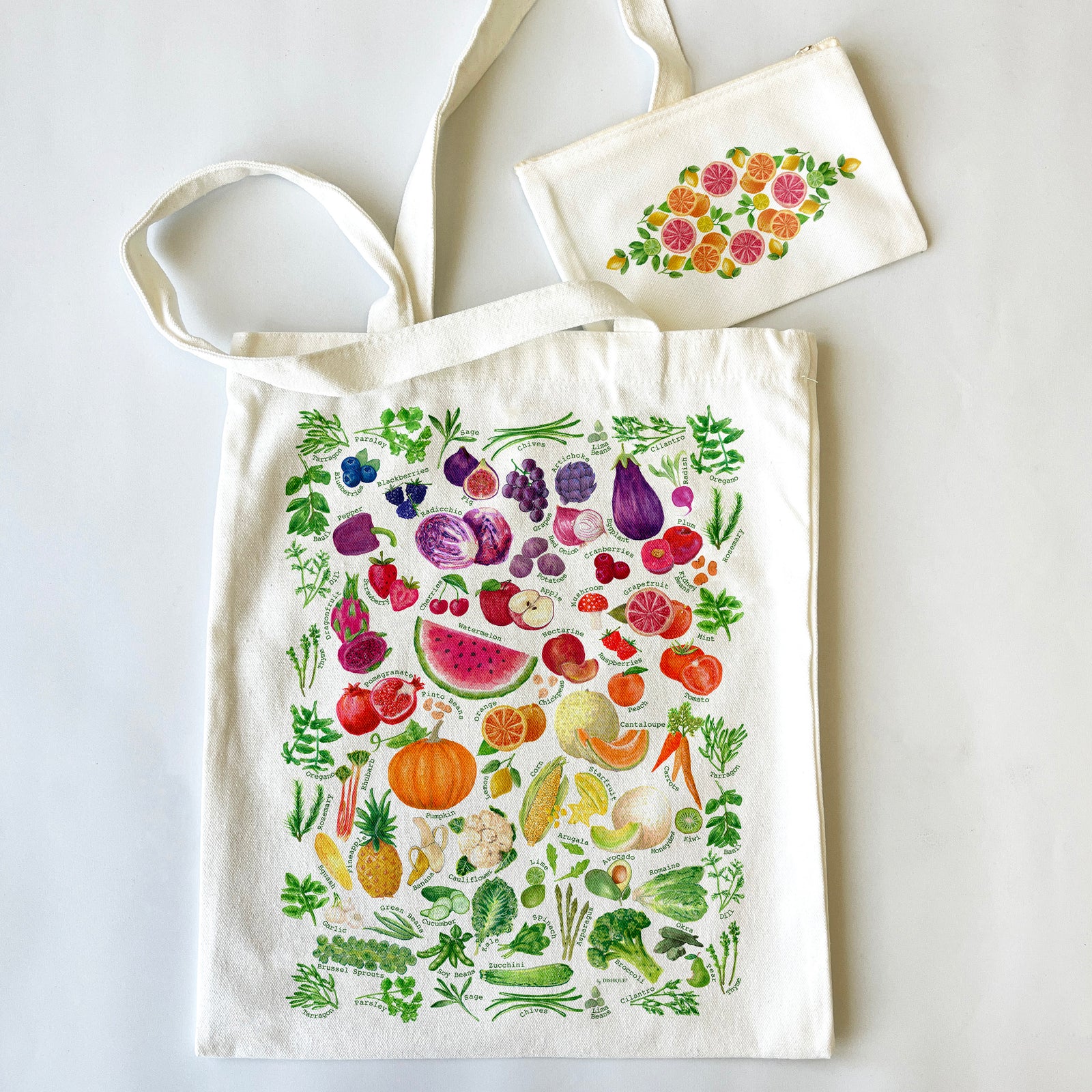 Fruit & Veggie Themed Tote Bag & Pouch Set