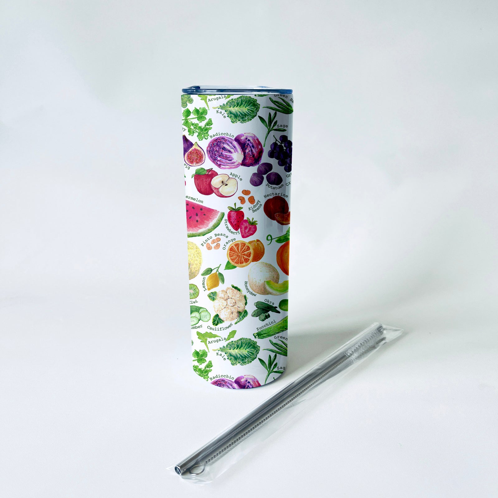 Fruits & Veggie Alphabet Pattern 20 oz. Skinny Tumbler