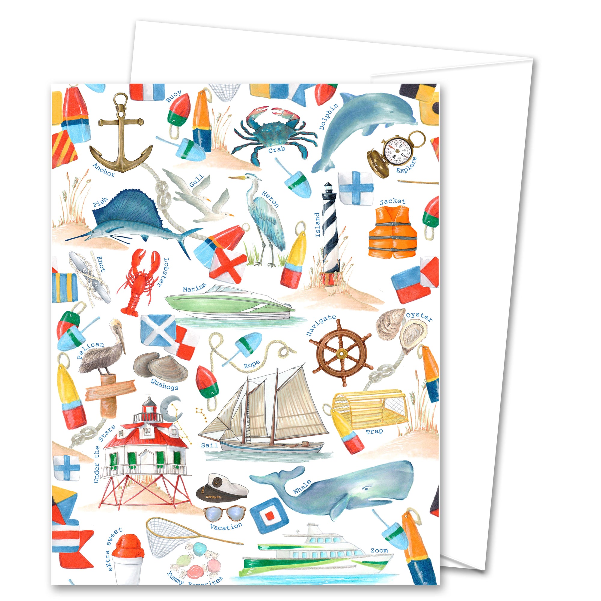 Coastal Life Alphabet Pattern Greeting Card (blank inside)
