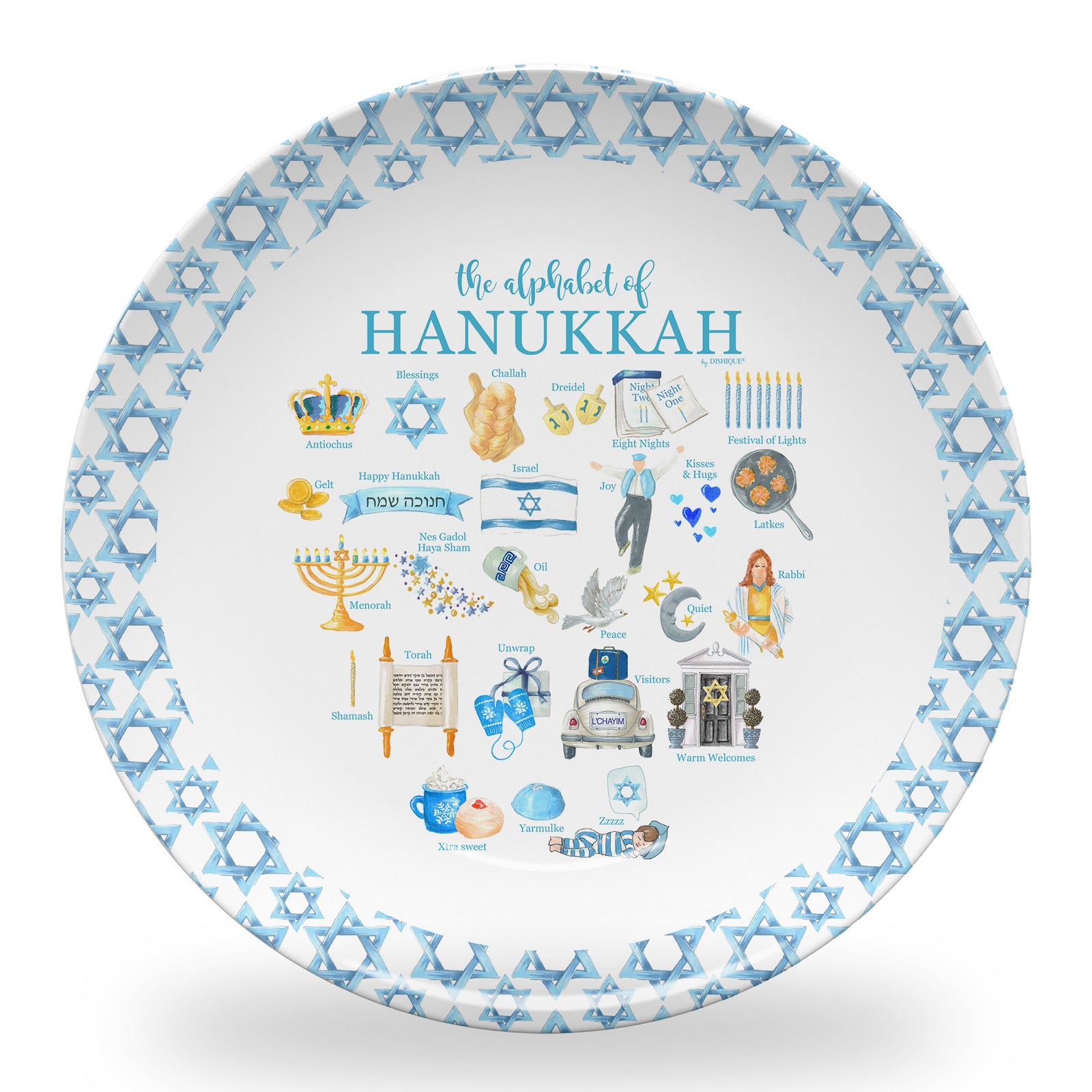 Hanukkah Alphabet 10" DecoWare Plastic Plate