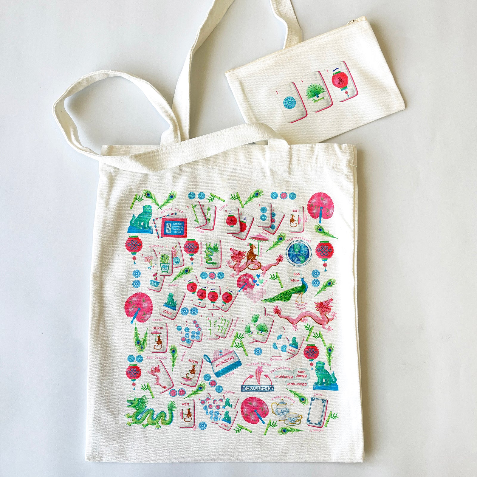 Mahjong Themed Tote Bag & Pouch Set