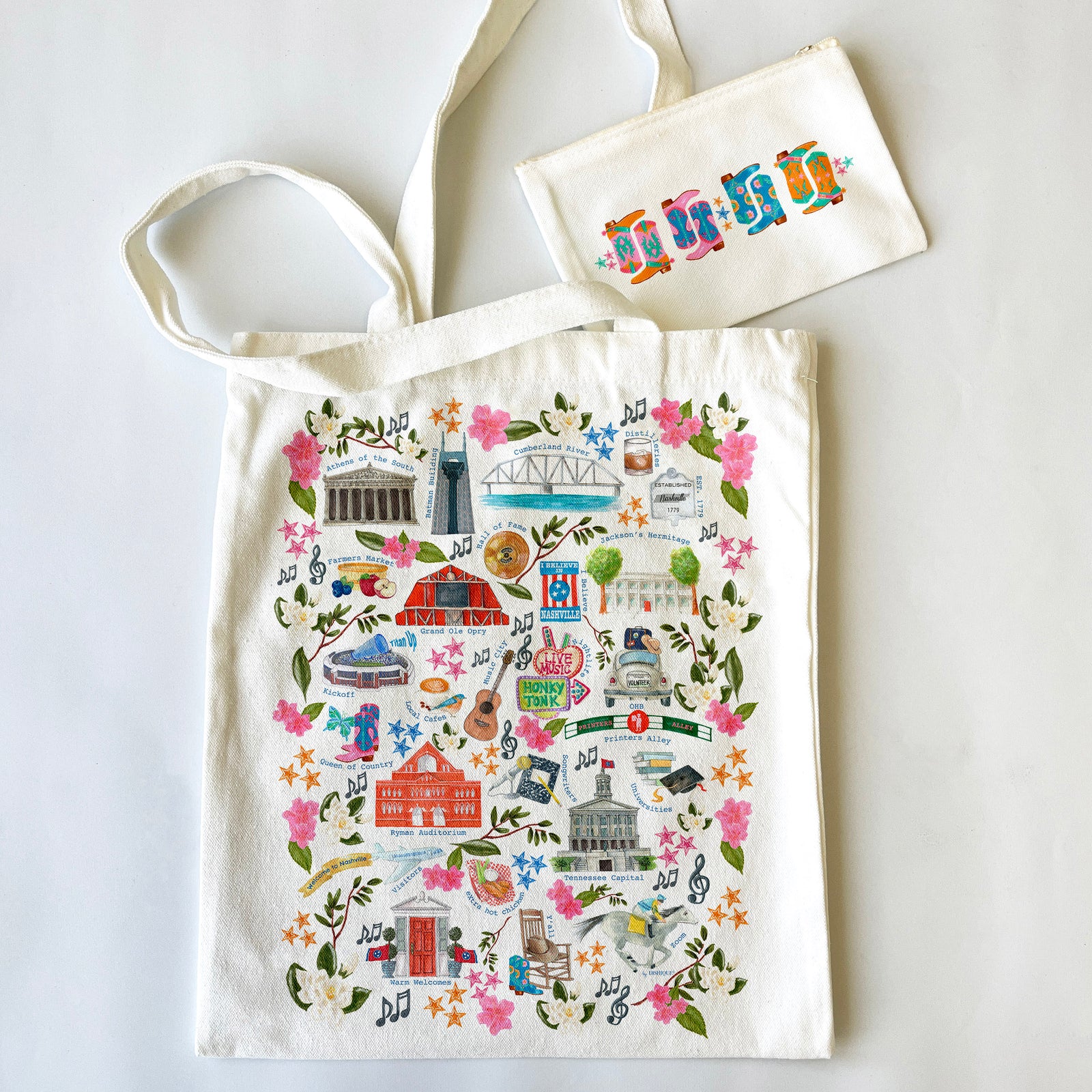 Nashville Themed Tote Bag & Pouch Set