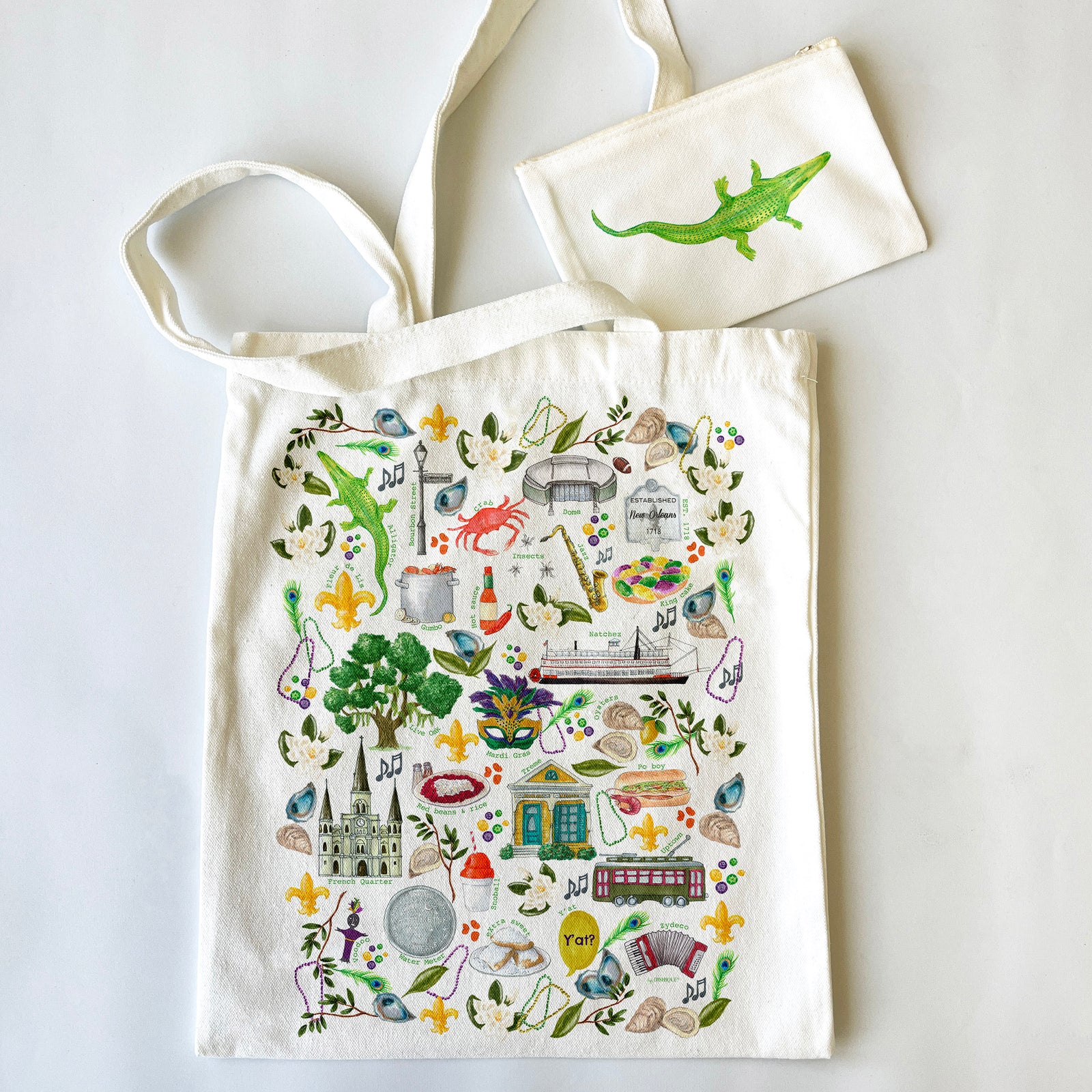 New Orleans Themed Tote Bag & Pouch Set