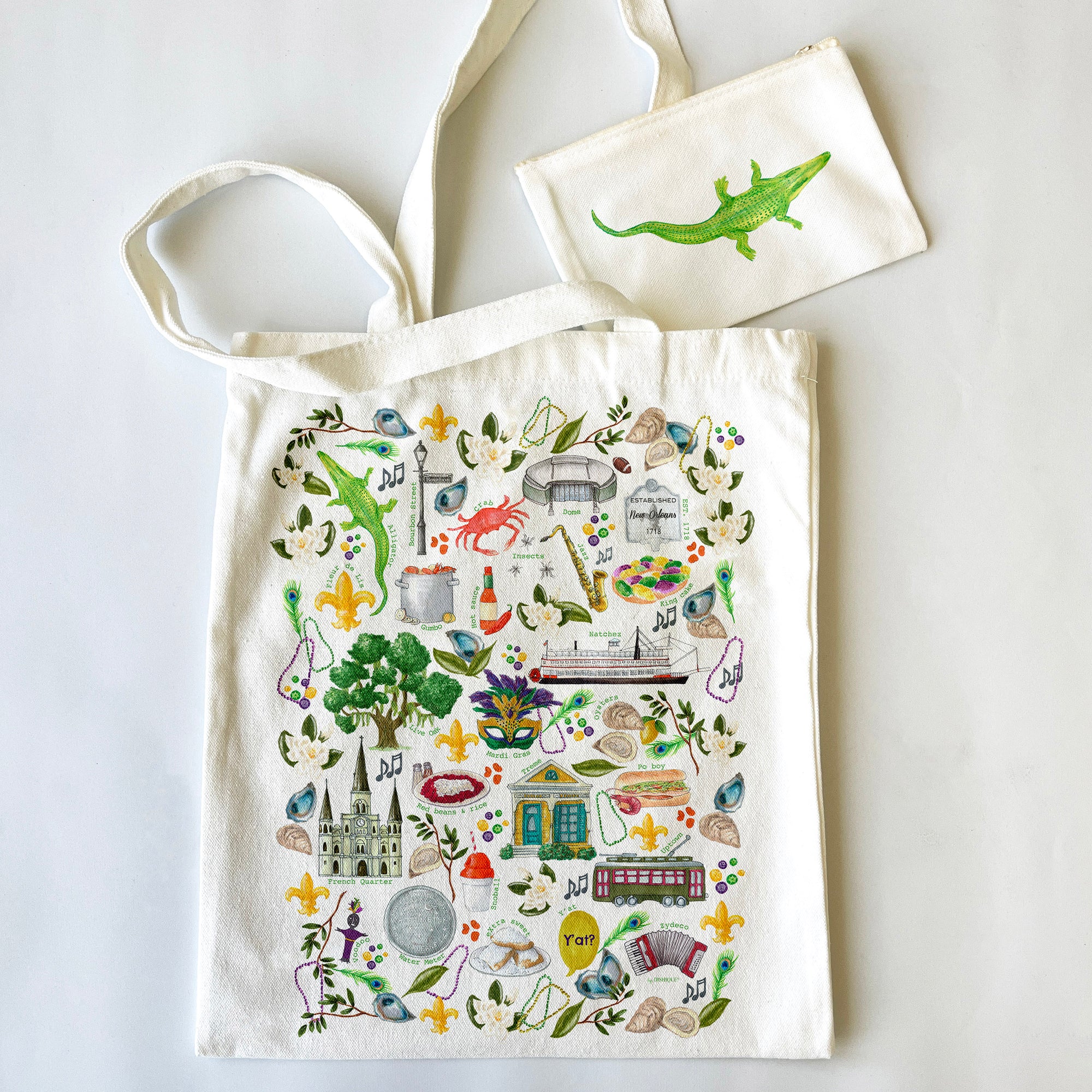New Orleans Themed Tote Bag & Pouch Set