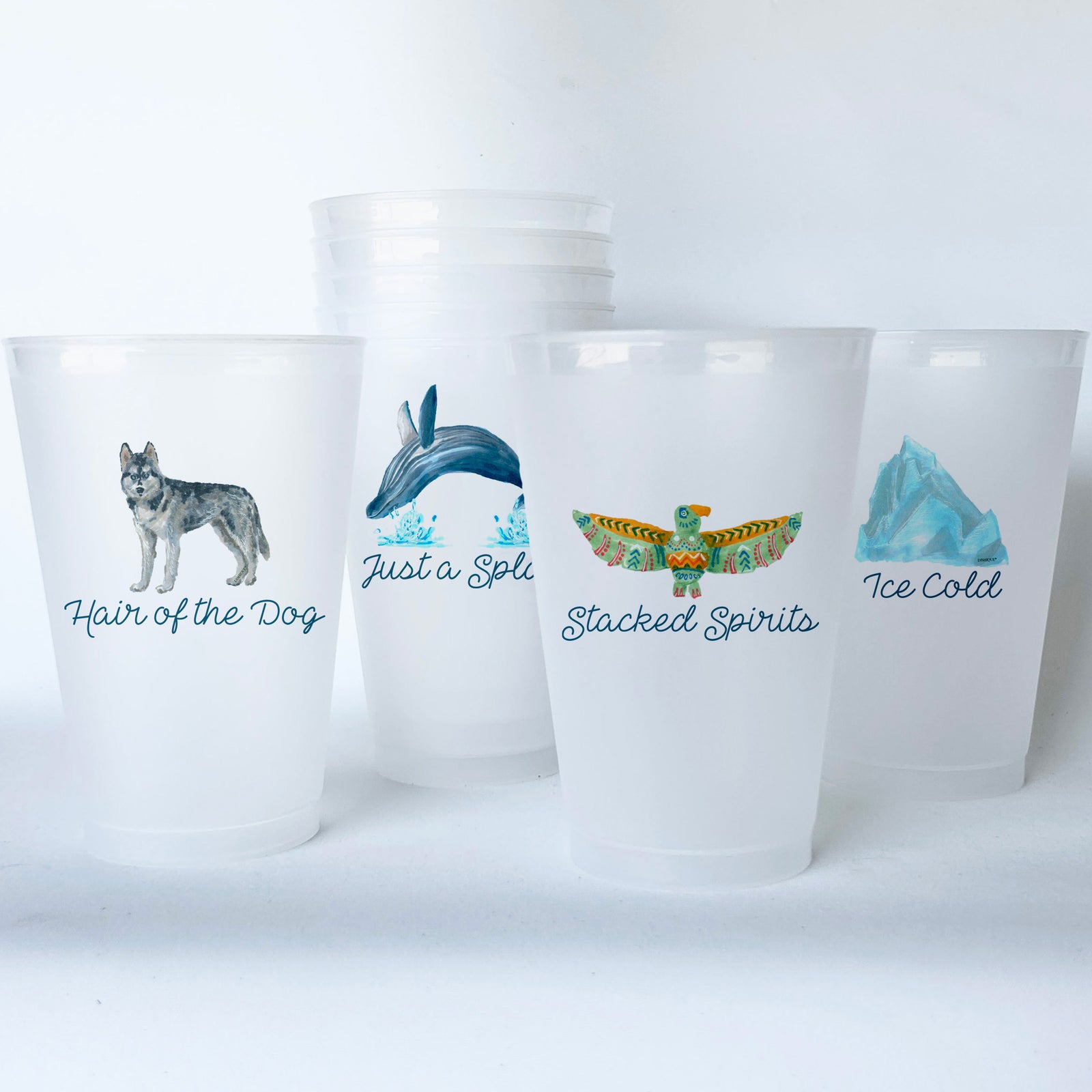 Alaska Themed Conversational Shatterproof 20 oz Plastic Cups; set of 8