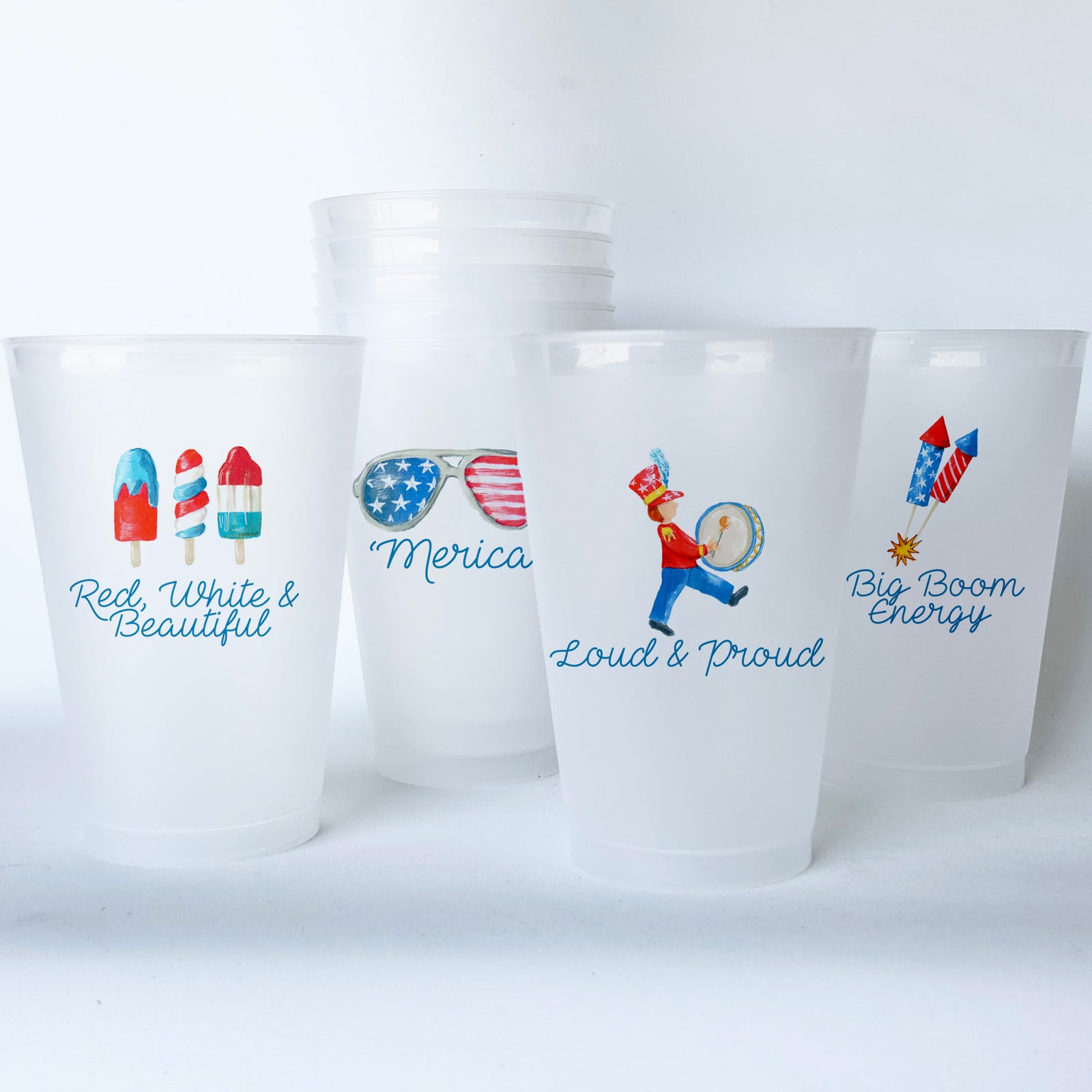 America Themed Conversational Shatterproof 20 oz Plastic Cups; set of 8