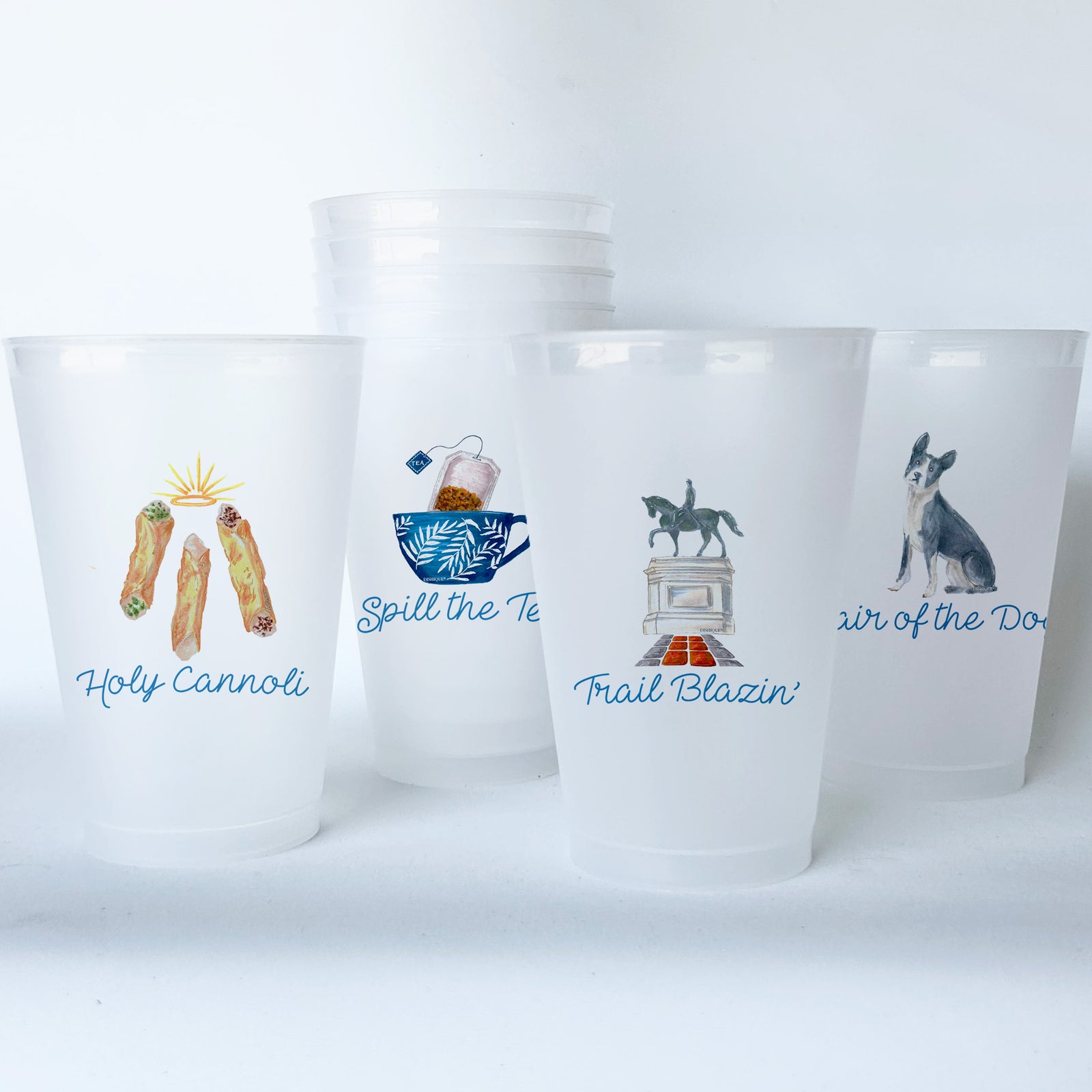 Boston Themed Conversational Shatterproof 20 oz Plastic Cups; set of 8