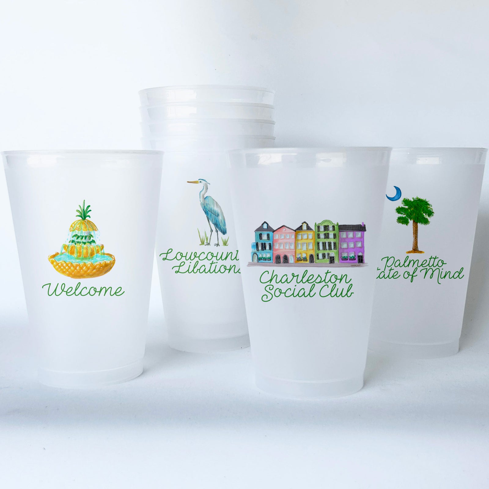 Charleston Themed Conversational Shatterproof 20 oz Plastic Cups; set of 8