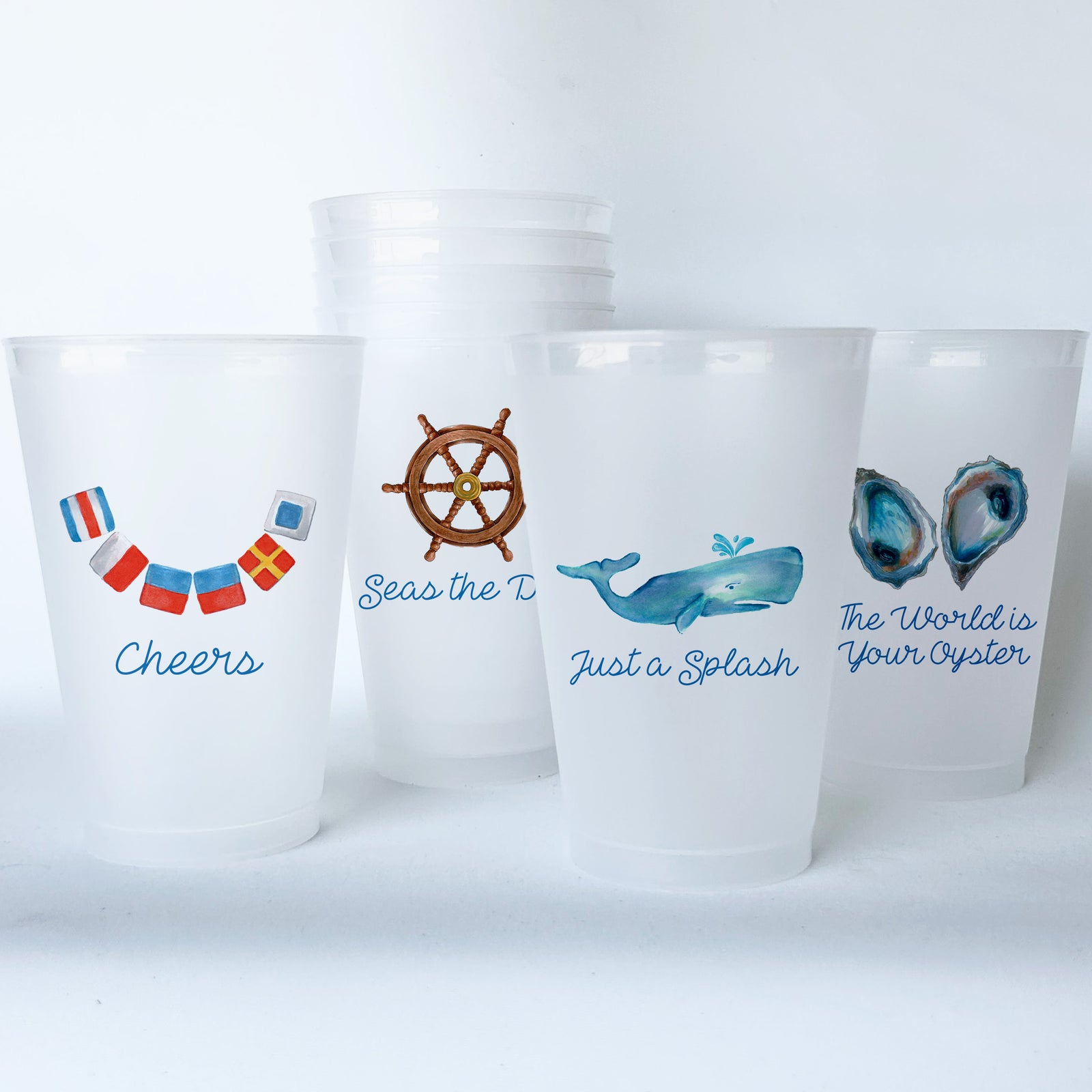 Coastal  Themed Conversational Shatterproof 20 oz Plastic Cups; set of 8