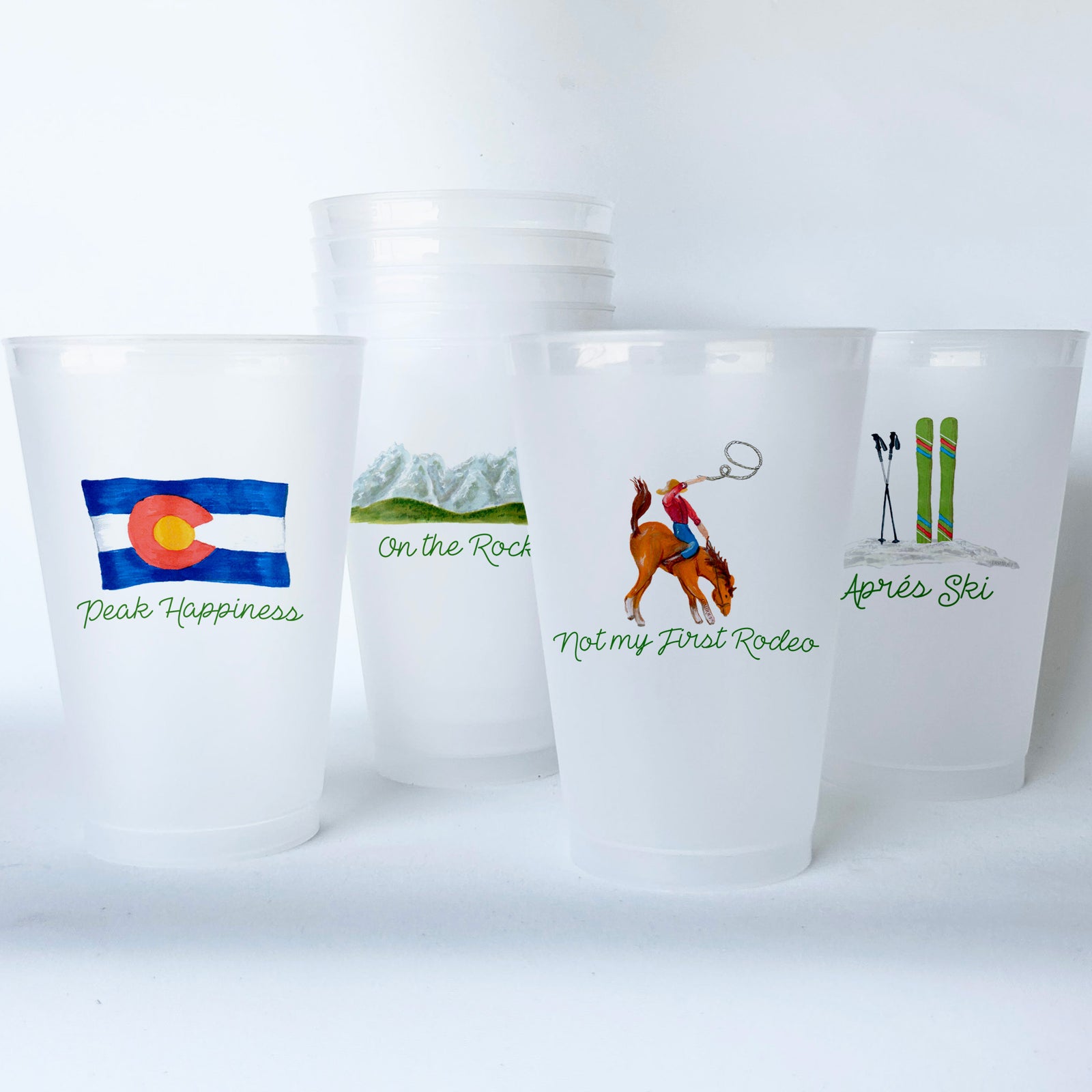 Colorado Themed Conversational Shatterproof 20 oz Plastic Cups; set of 8