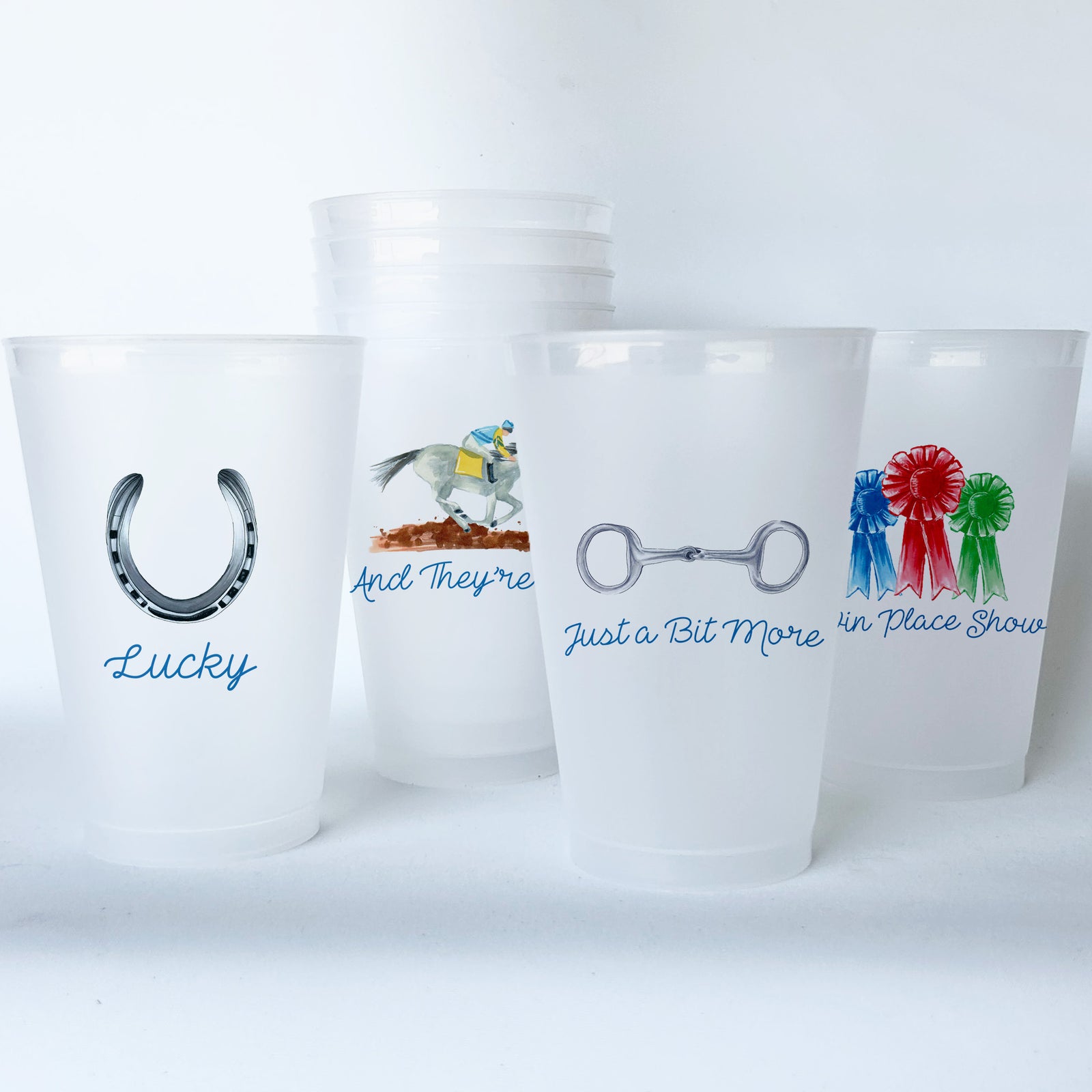 Equestrian Themed Conversational Shatterproof 20 oz Plastic Cups; set of 8