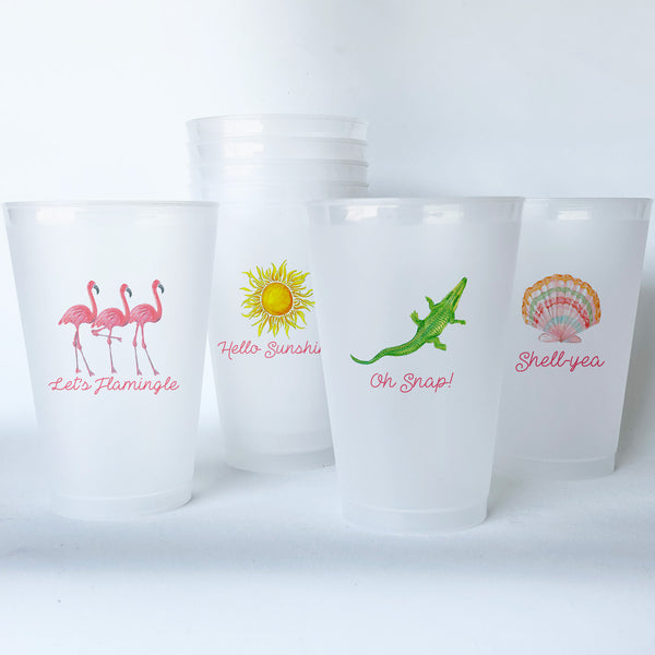 Florida Themed Conversational Shatterproof 20 oz Plastic Cups; set of