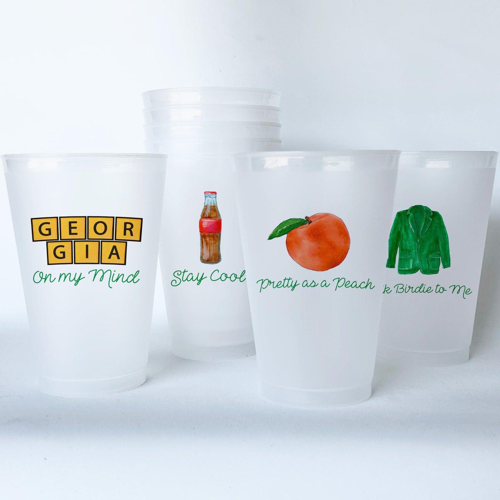 Georgia Themed Conversational Shatterproof 20 oz Plastic Cups; set of 8