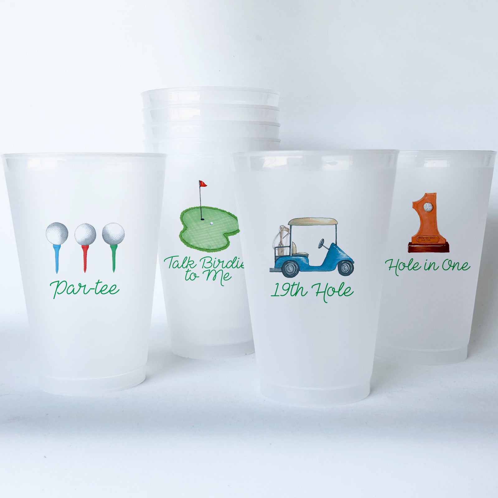 Golf Themed Conversational Shatterproof 20 oz Plastic Cups; set of 8