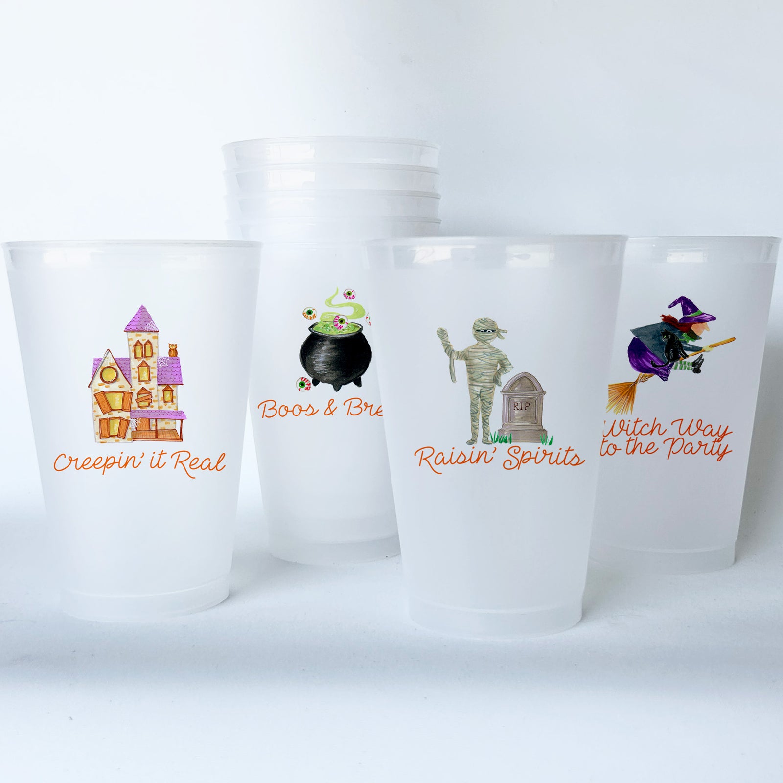 Halloween Themed Conversational Shatterproof 20 oz Plastic Cups; set of 8