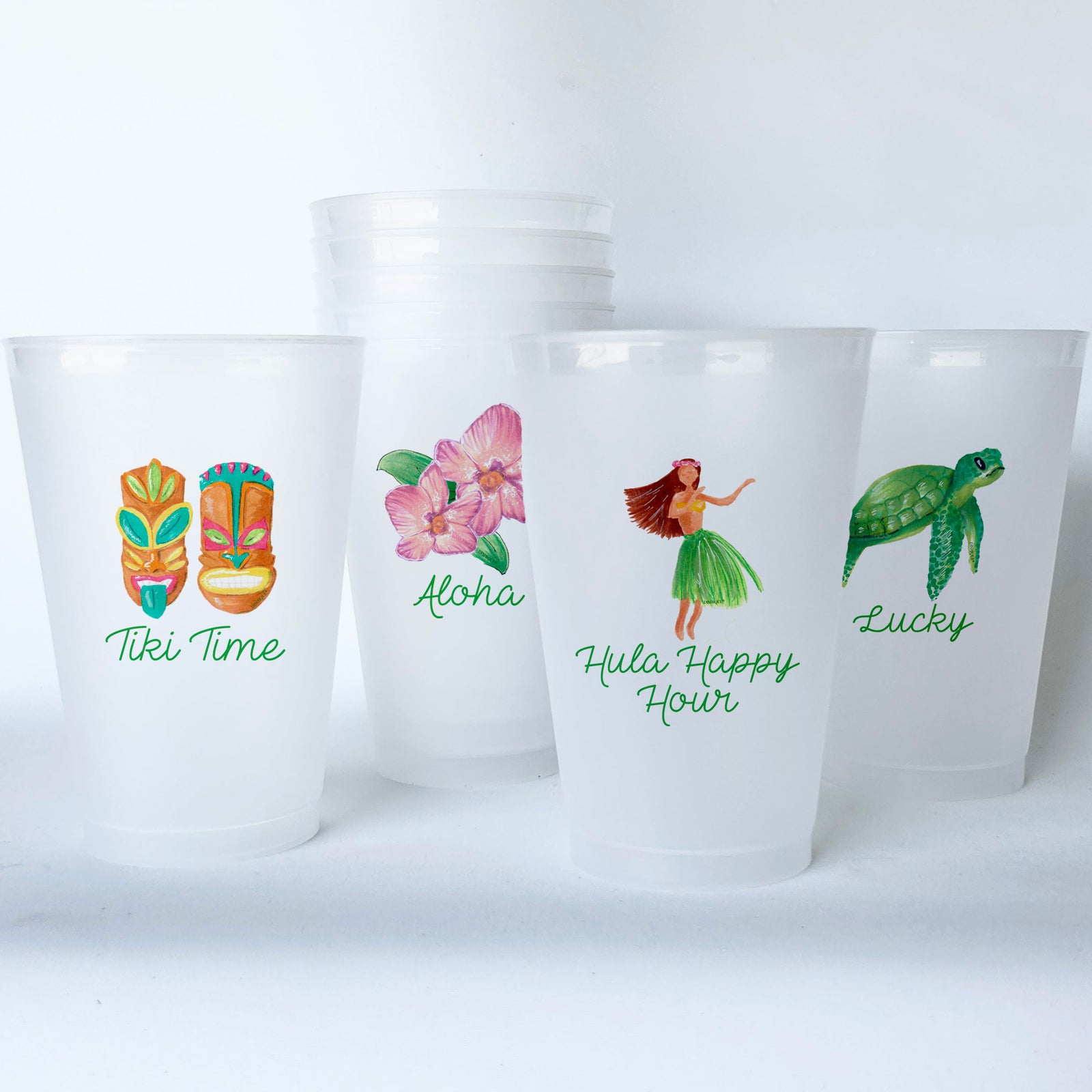 Hawaii Themed Conversational Shatterproof 20 oz Plastic Cups; set of 8