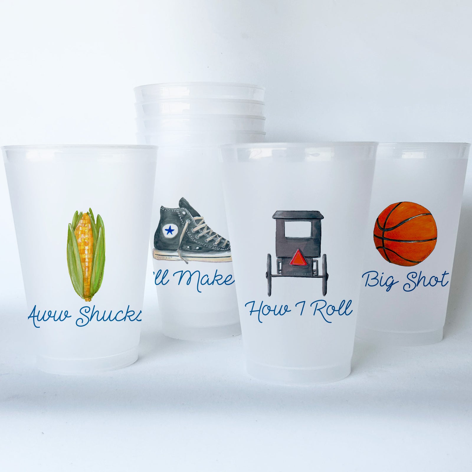 Indiana Themed Conversational Shatterproof 20 oz Plastic Cups; set of 8