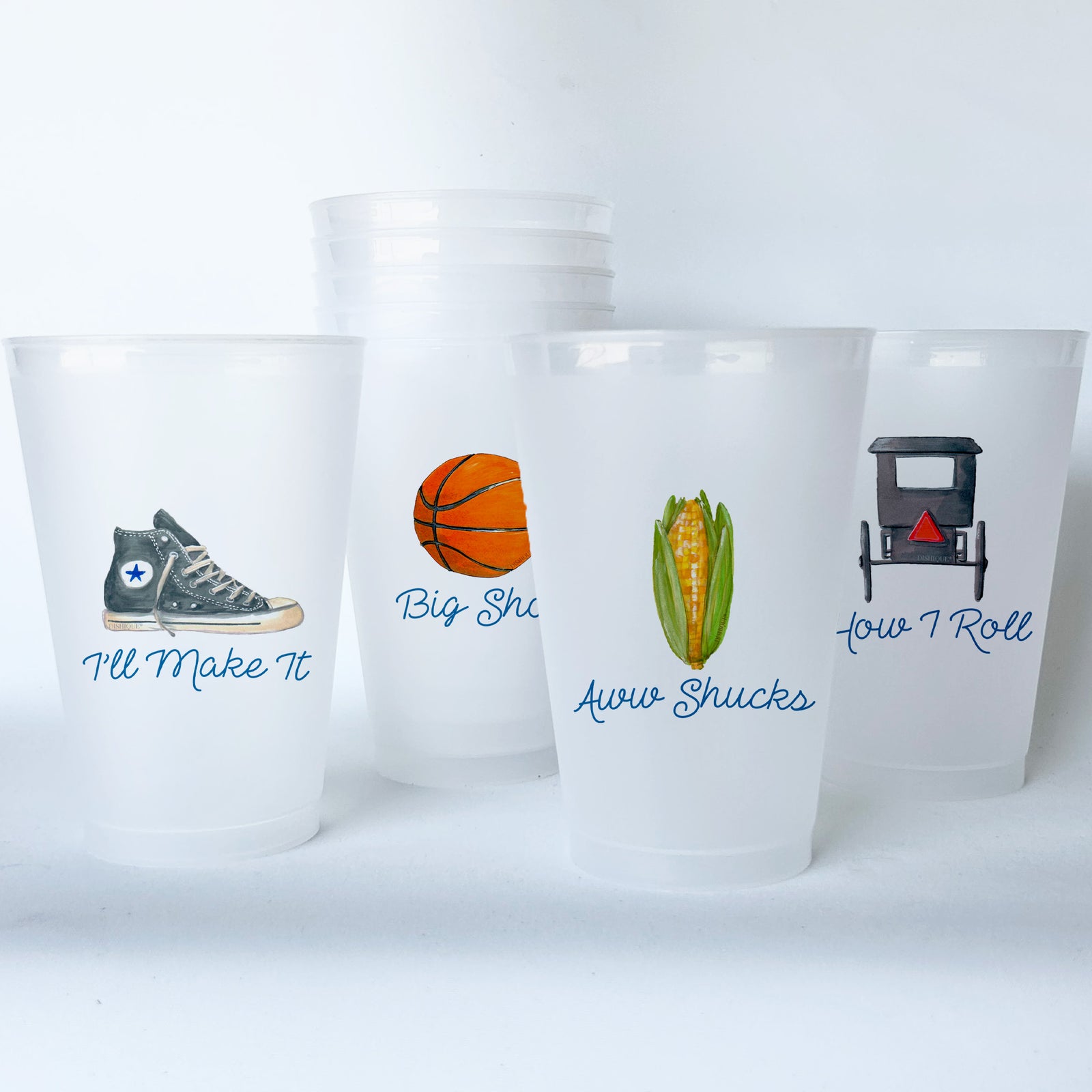 Indiana Themed Conversational Shatterproof 20 oz Plastic Cups; set of 8