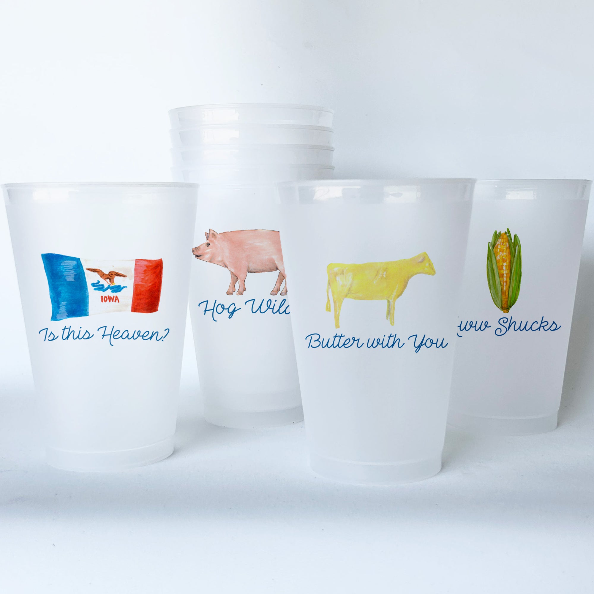 Iowa Themed Conversational Shatterproof 20 oz Plastic Cups; set of 8