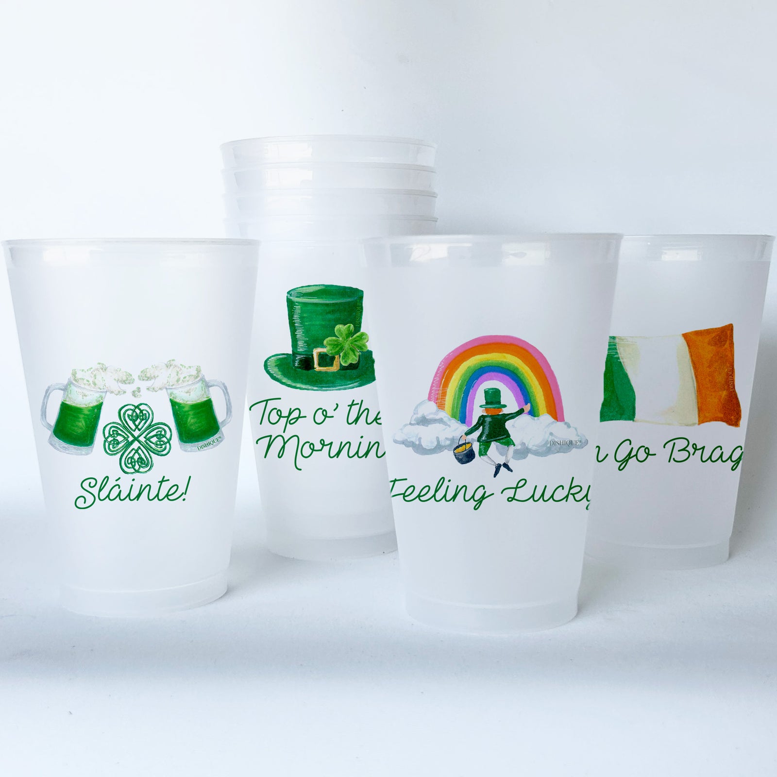 Irish Themed Conversational Shatterproof 20 oz Plastic Cups; set of 8
