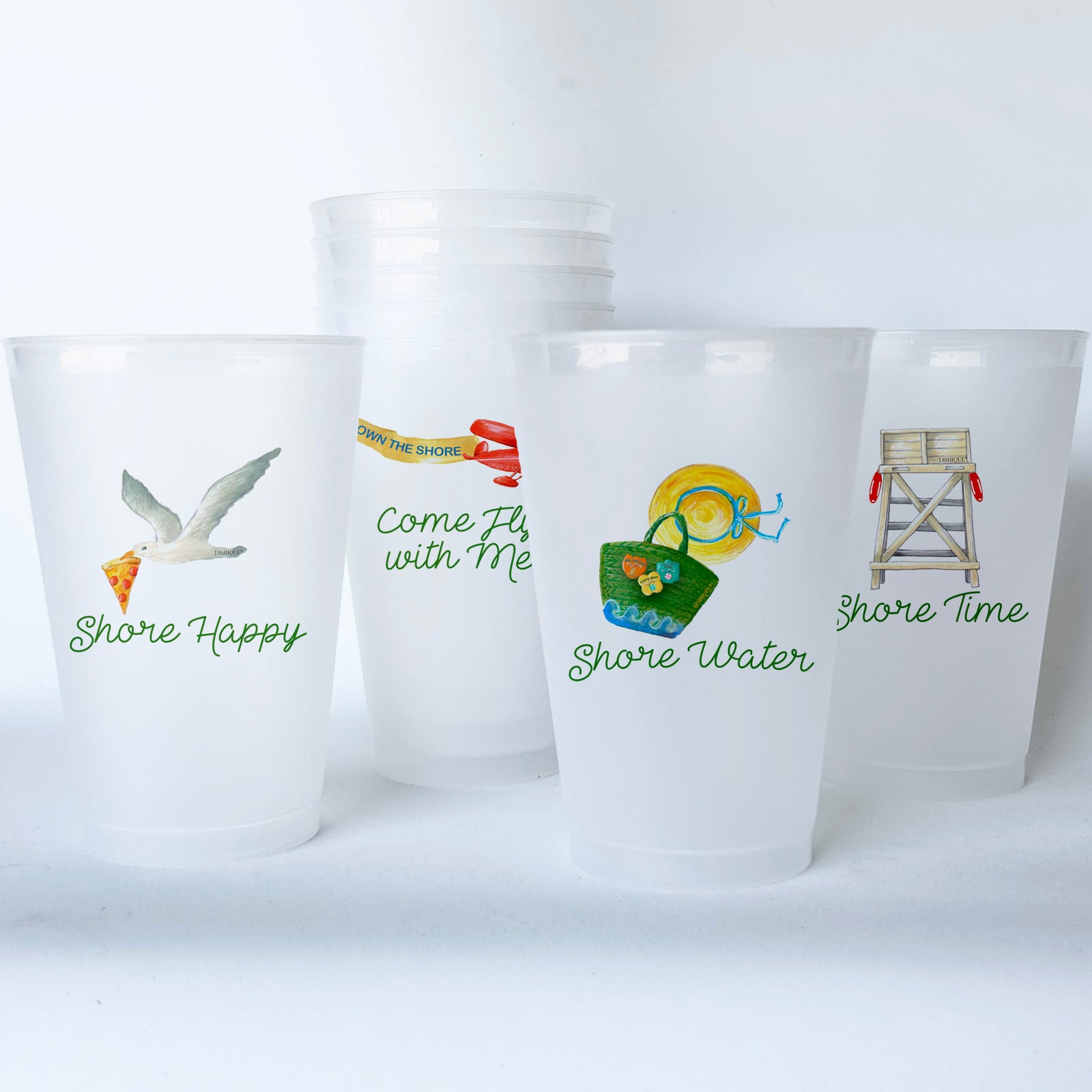 Jersey Shore Themed Conversational Shatterproof 20 oz Plastic Cups; set of 8