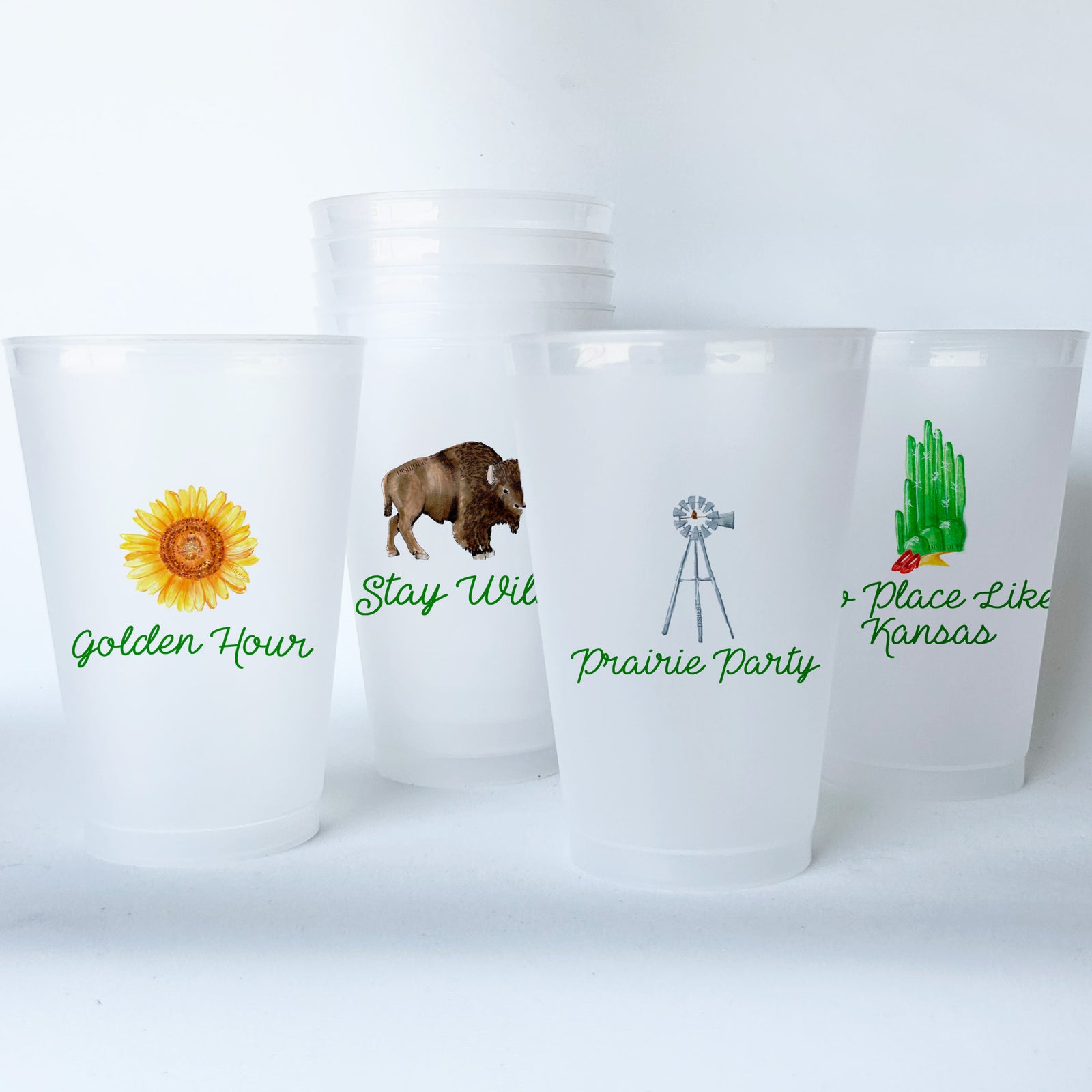 Kansas Themed Conversational Shatterproof 20 oz Plastic Cups; set of 8