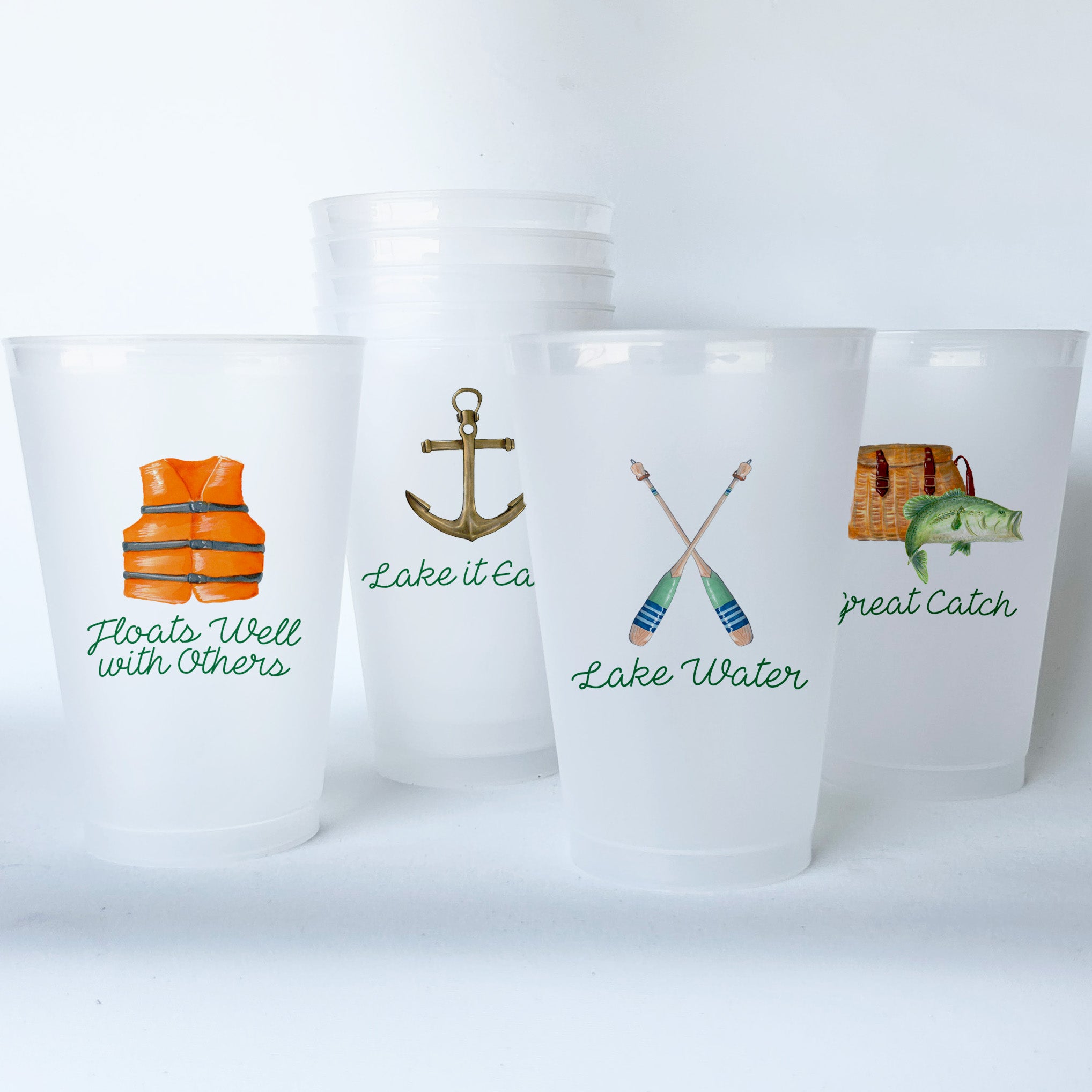 cheap personalized plastic tumblers Lake Life Themed Conversational Shatterproof 20 oz Plastic Cups; set o