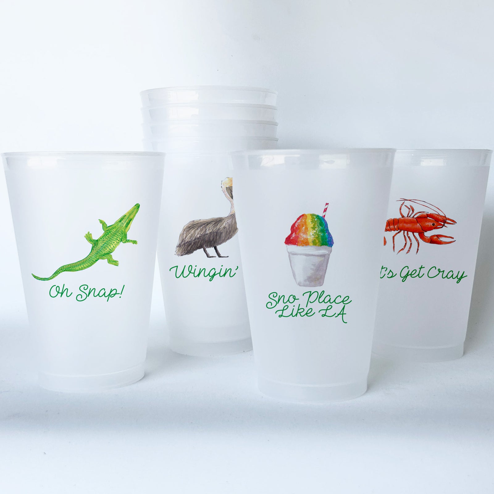 Louisiana Themed Conversational Shatterproof 20 oz Plastic Cups; set of 8