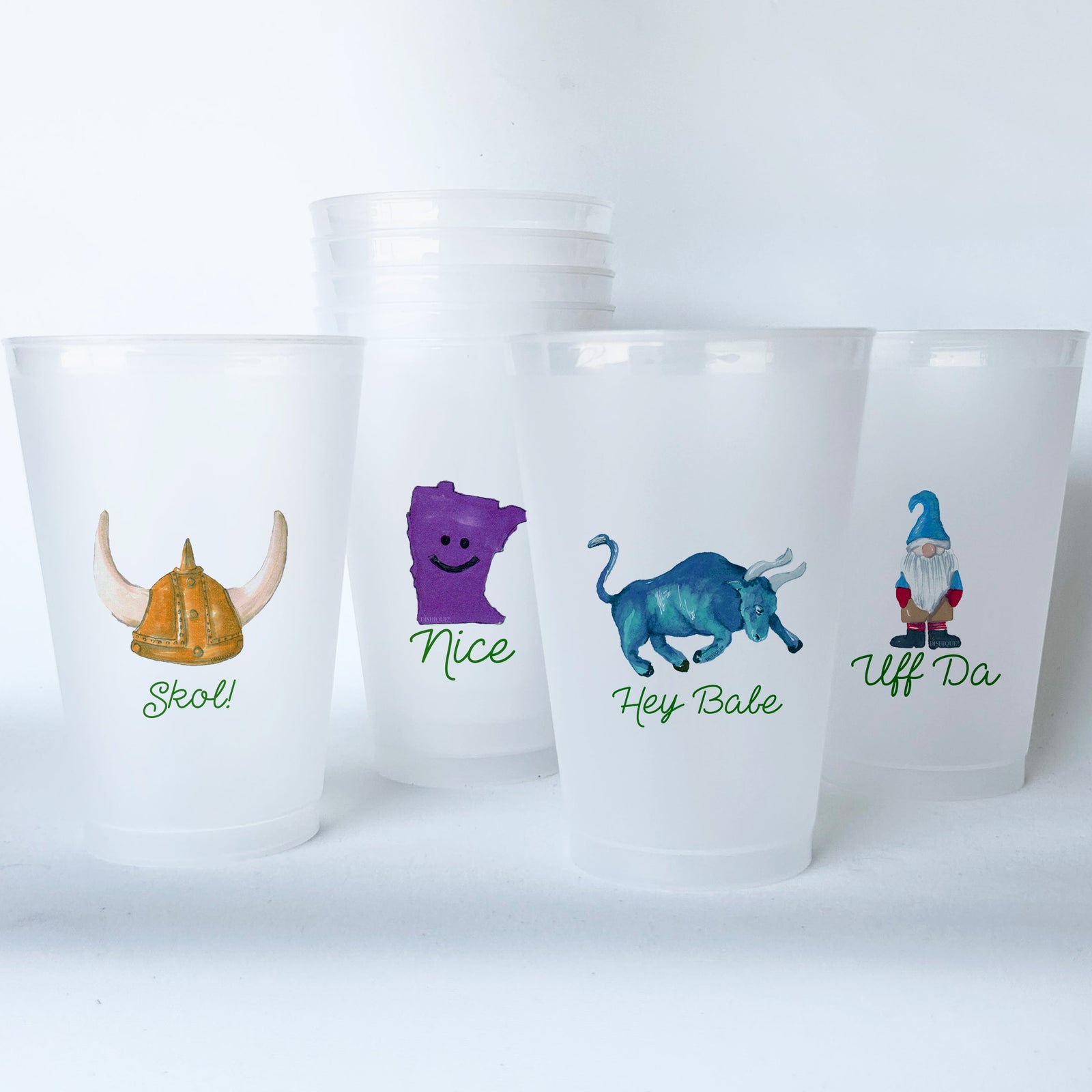 Minnesota Themed Conversational Shatterproof 20 oz Plastic Cups; set of 8