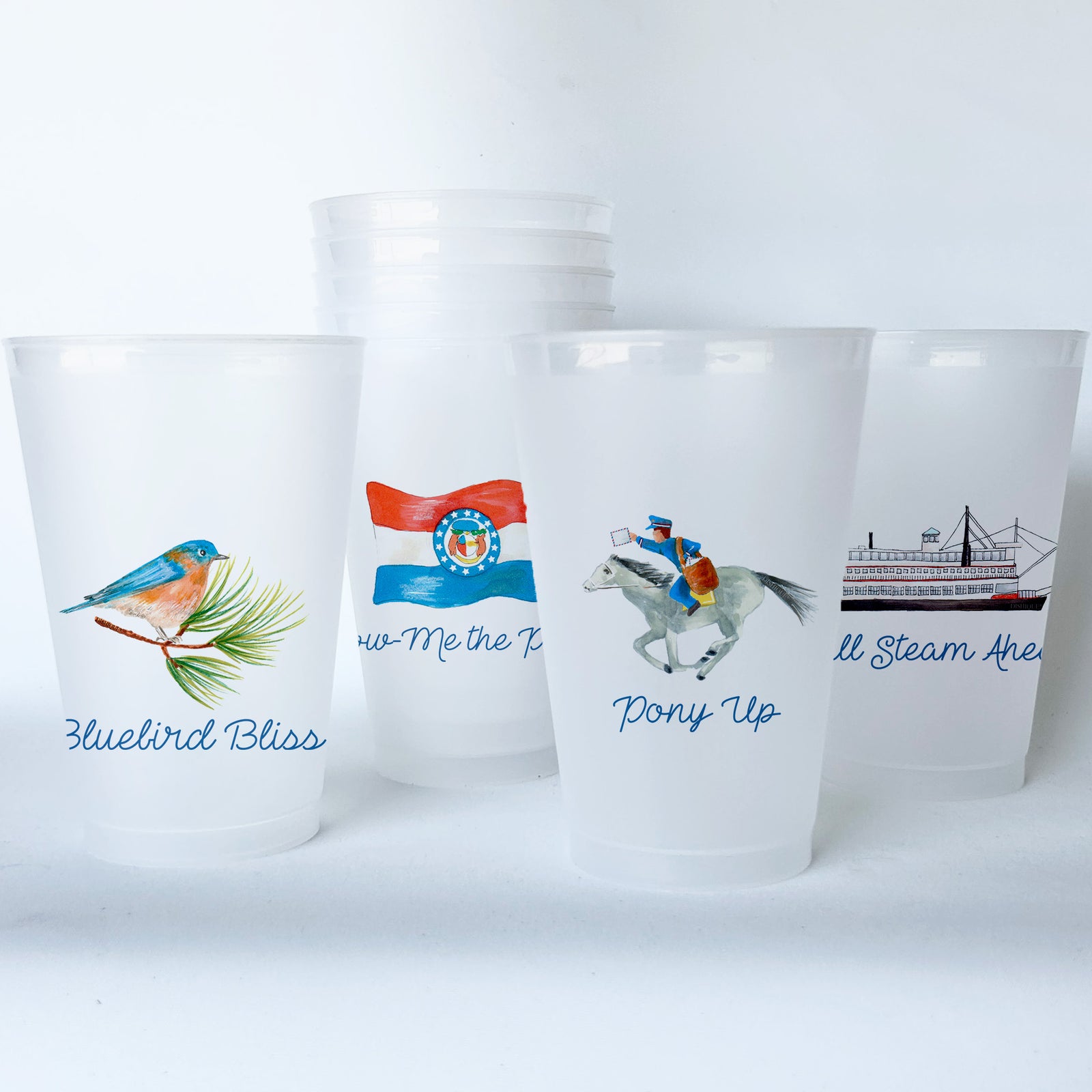 Missouri Themed Conversational Shatterproof 20 oz Plastic Cups; set of 8