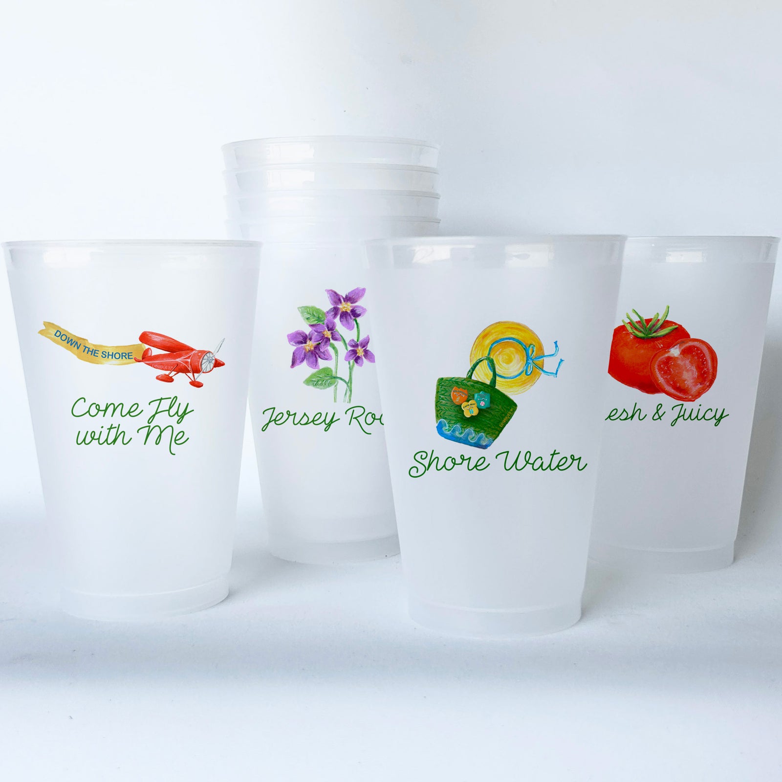 New Jersey Themed Conversational Shatterproof 20 oz Plastic Cups; set of 8