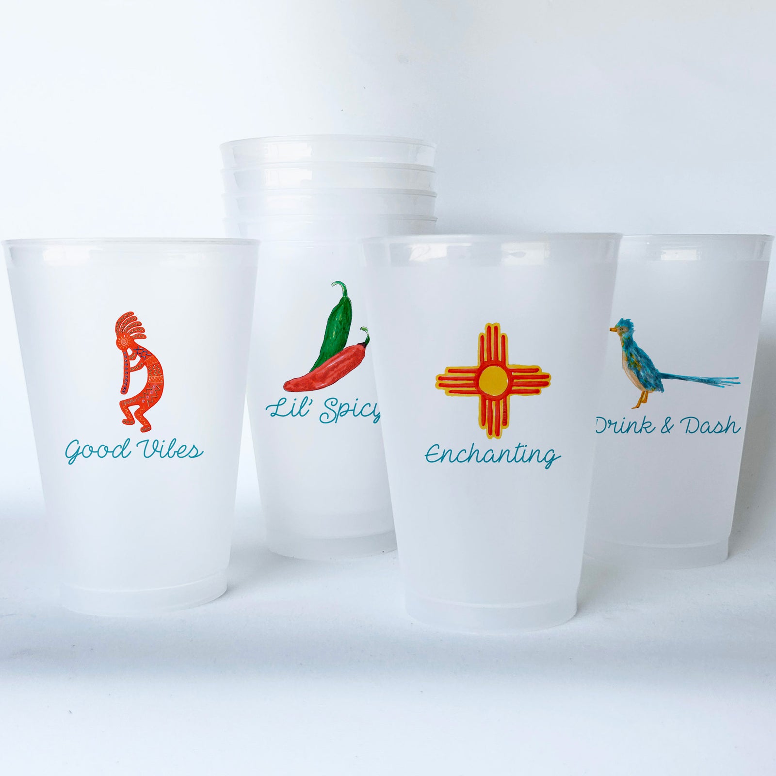 New Mexico Themed Conversational Shatterproof 20 oz Plastic Cups; set of 8
