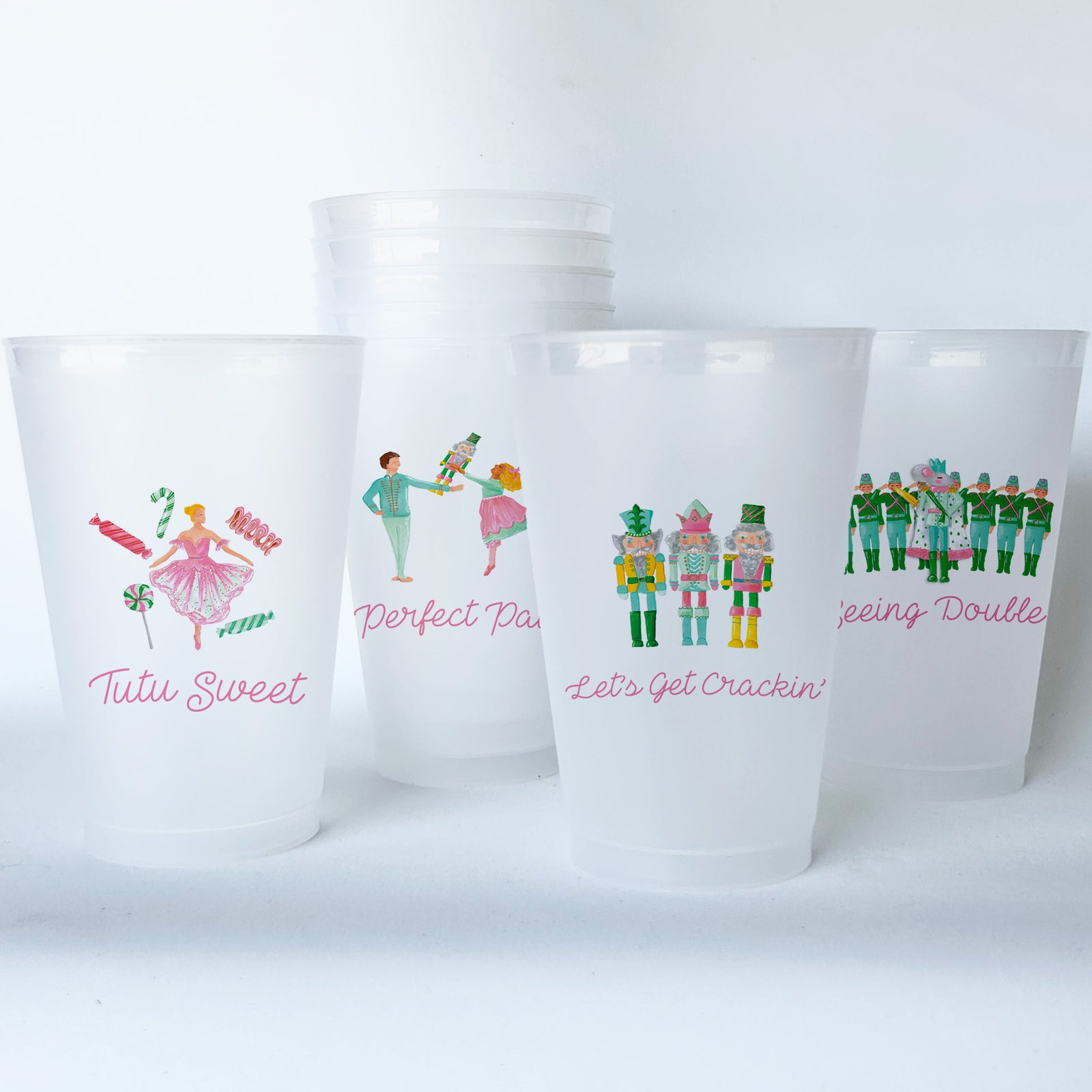 Nutcracker Themed Conversational Shatterproof 20 oz Plastic Cups; set of 8