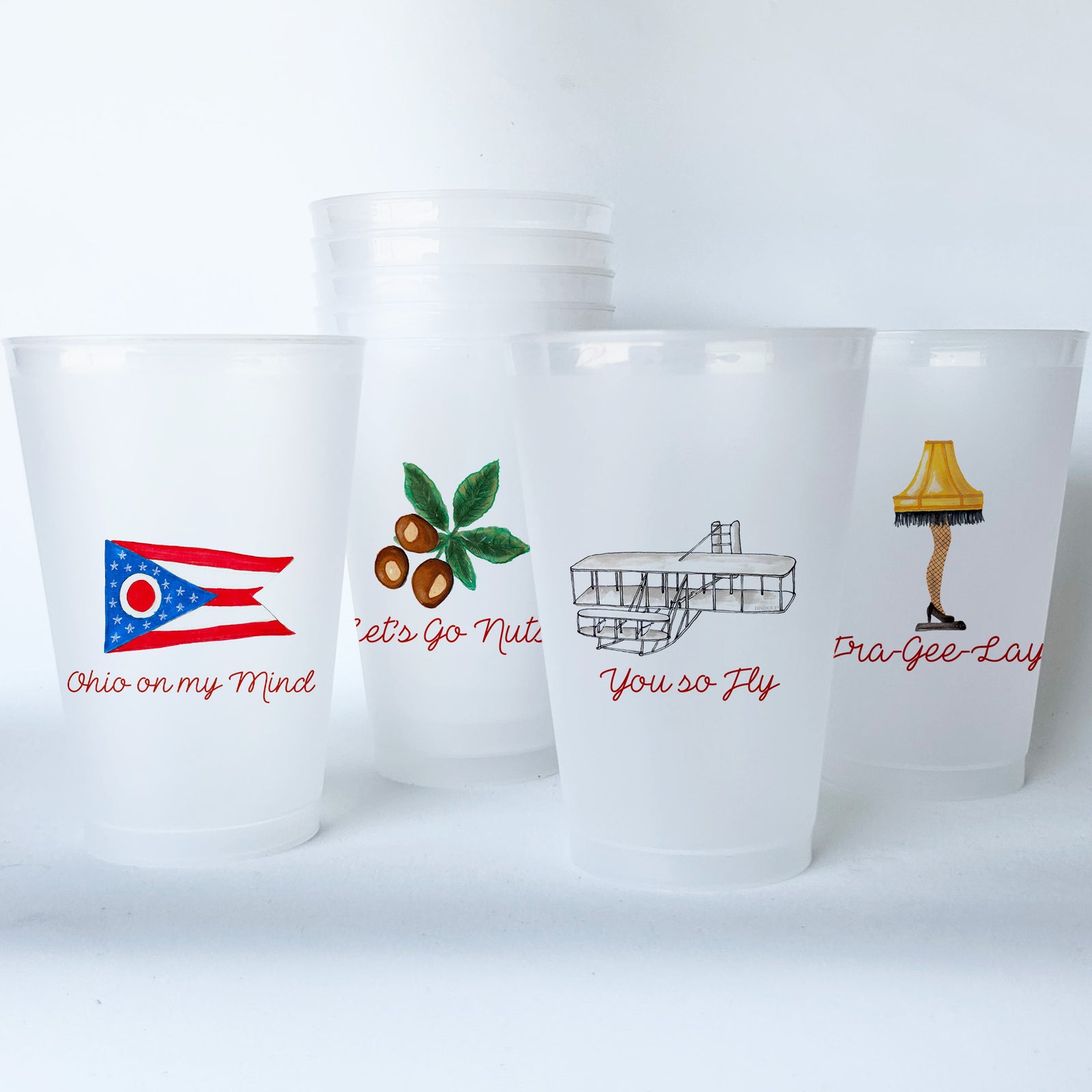 Ohio Themed Conversational Shatterproof 20 oz Plastic Cups; set of 8