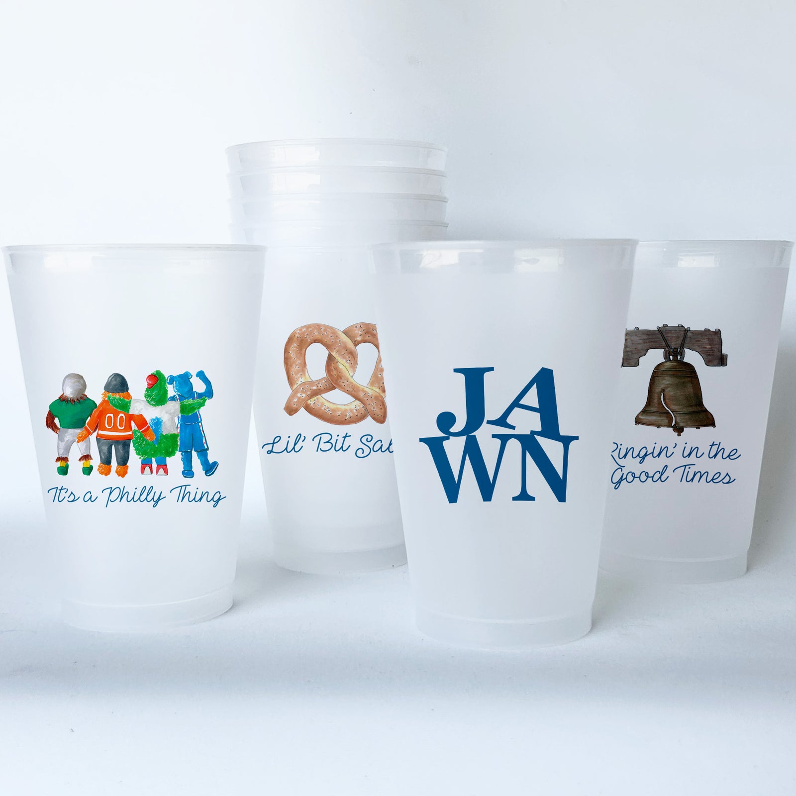 Philadelphia Themed Conversational Shatterproof 20 oz Plastic Cups; set of 8